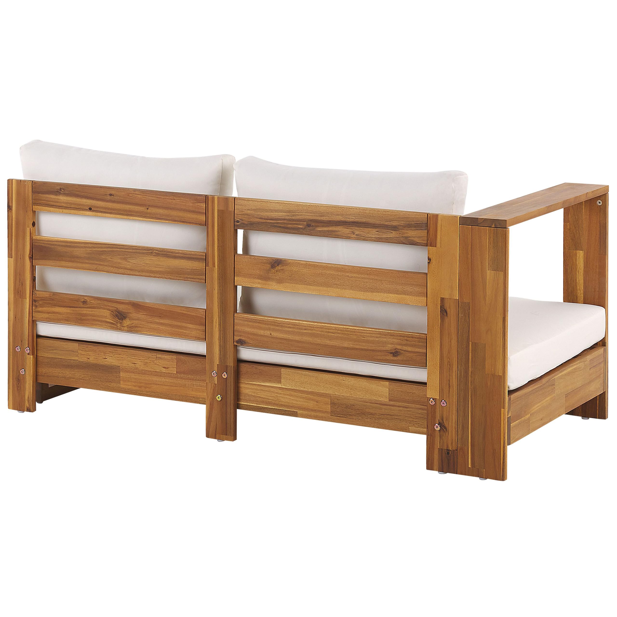 Beliani Salon de Jardin en Bois d'Acacia Certifié Canapé Modulable avec Coussin Blanc Marettimo