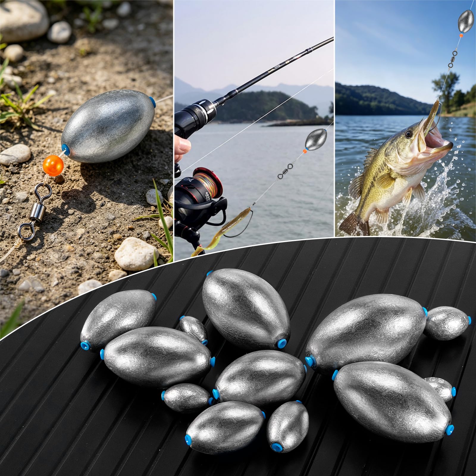 Alwonder Piombo ovale Pesi da pesca 3/16-10 oz, piombi ovali da pesca piombi piombini per pesca alla spigola Casting Egg Sinkers acqua salata acqua dolce attrezzatura