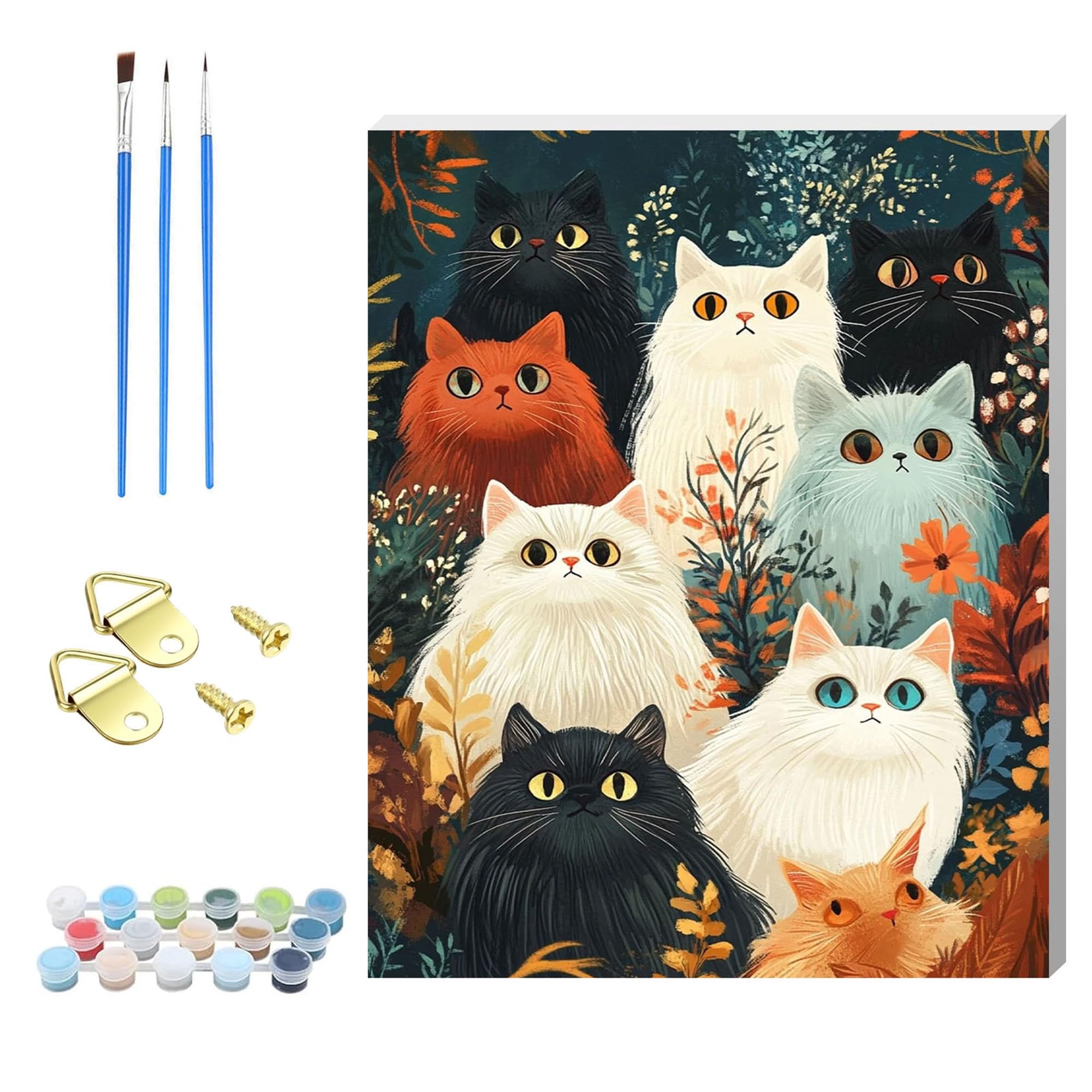 HEFEIS Wooden Framed Paint by Number for Adult,DIY Painting Kits for Adults,Color by Numbers Acrylic,Small Paint by Number Canvas Crafts Watercolor for Beginners Hoom Decor (Cat2)