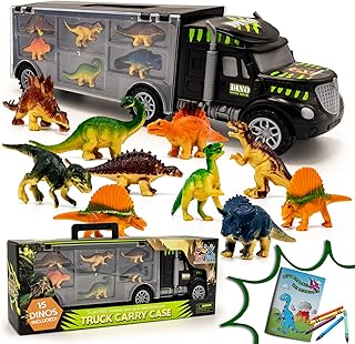 Toyvelt Dinosaur Toys for Kids 3-5 - Dinosaur Truck Carrier Toy with 15 Dinosaur -The Best Dinosaur Toys for Boys and Girls Ages 3,4,5, Years Old and Up + Bonus Dinosaur Book Incl (kids dinosaur toys)