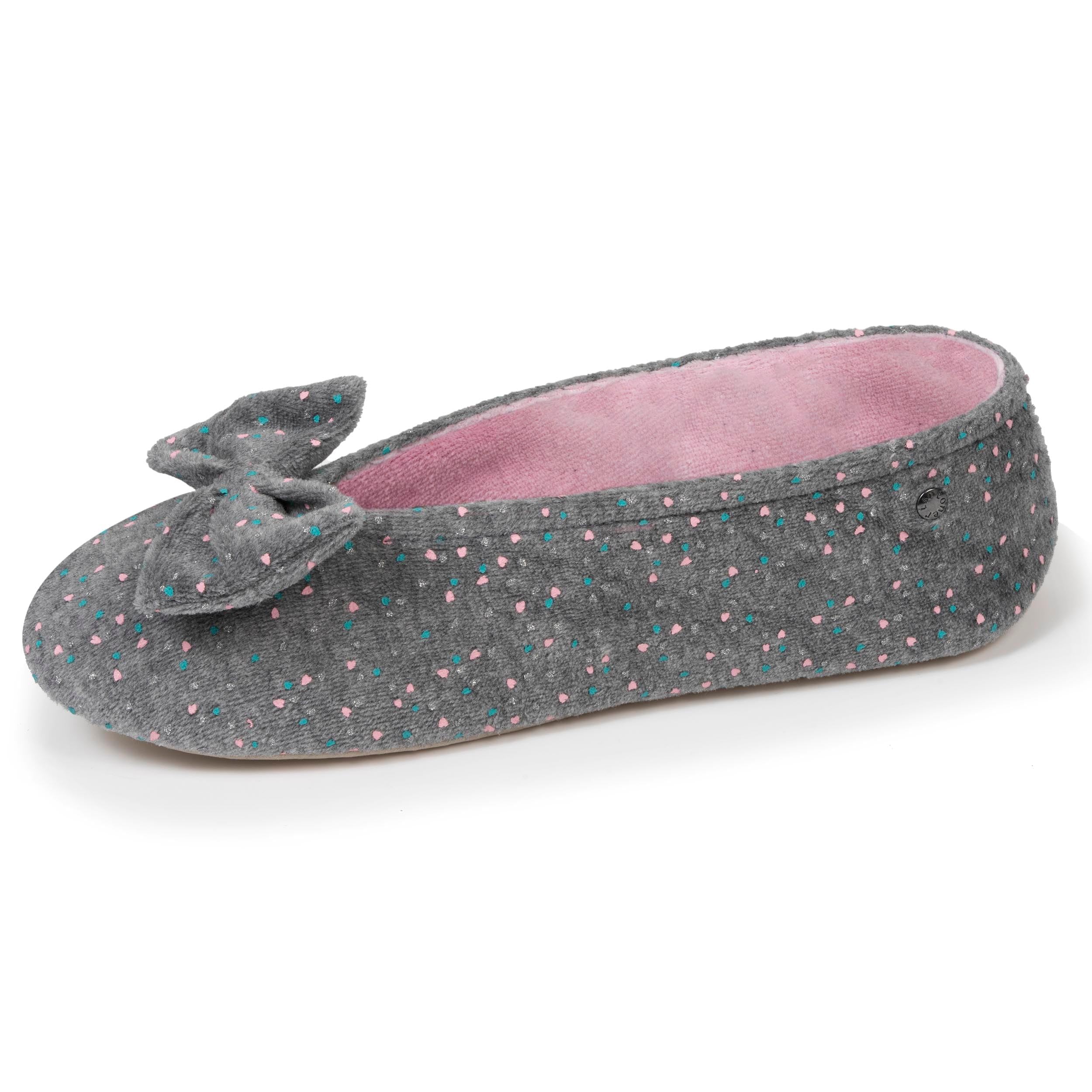 Isotoner Chaussons pantoufles Ballerines femme ultra confortables, semelle en cuir, détail grand nœud, 35/​36, gris chiné clair