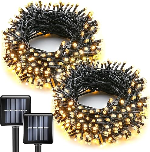 Guirnalda de luces solares para exteriores, impermeables, ultra brillantes, paquete de 2 luces de hadas de 100 L, 8 modos, luz de jardín, decoración