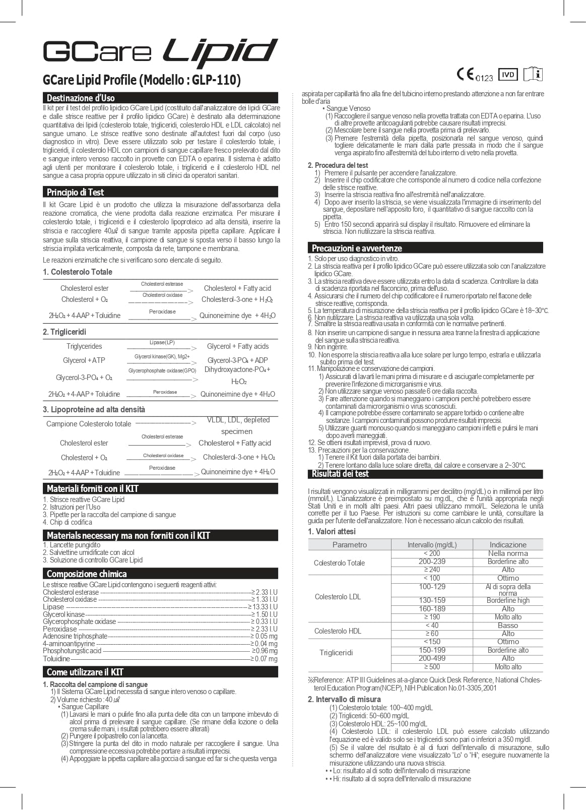 GCMS GCare Lipid Sistema Portatile di Monitoraggio Glucosio e Lipidi (TC, TG, HDL, Cal-LDL)