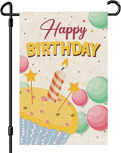 INNORU Bandera de jardín de feliz cumpleaños, letrero de fiesta de cumpleaños para niños y niñas, primer cumpleaños, decoración de césped para