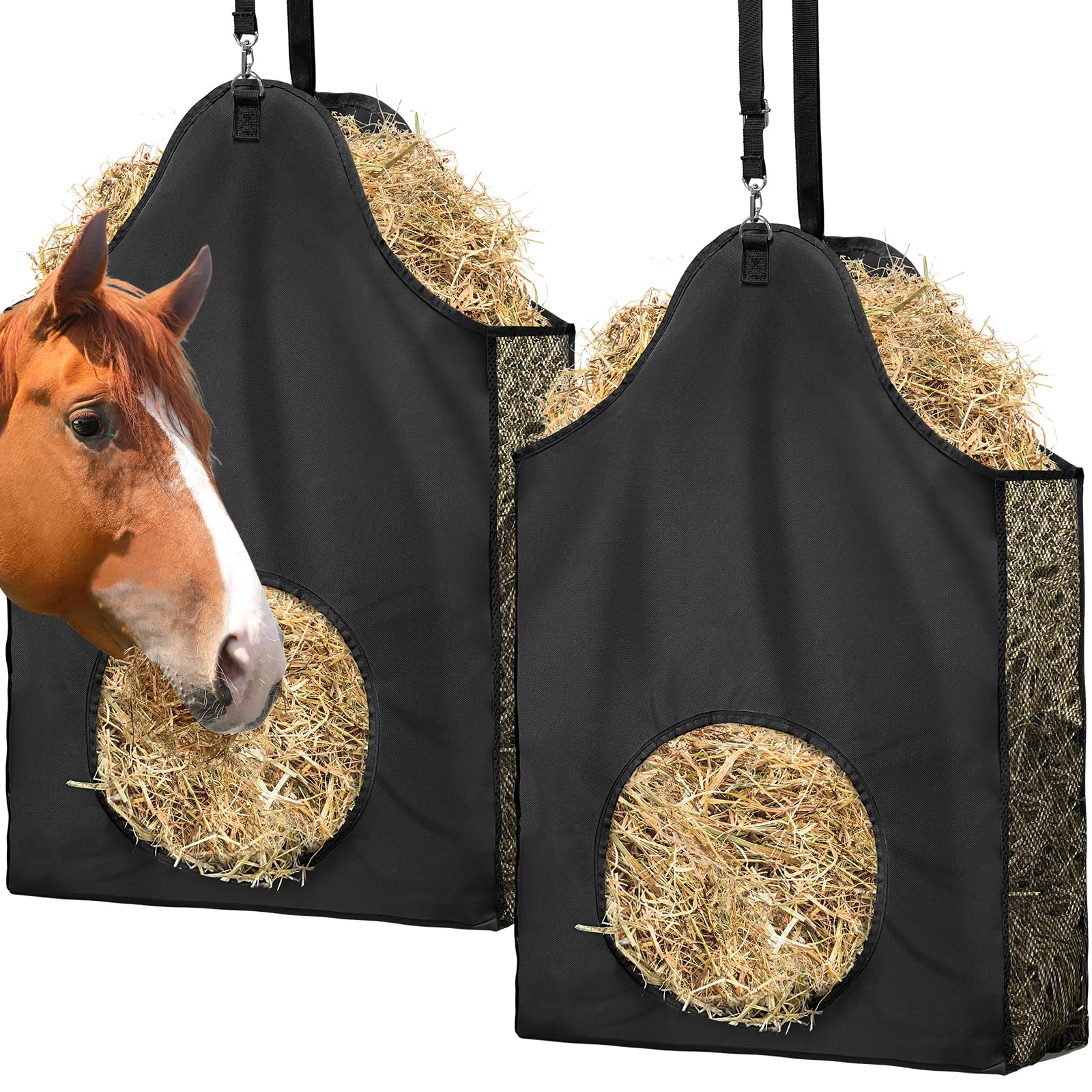 Loyala 2PCS Hay Bag Goat Hay Feeder Slow Feed Hay Bags 600D Oxford Cloth with Metal Ring and Adjustable Strap Hay Bags for Horses Goats Sheep Donkeys