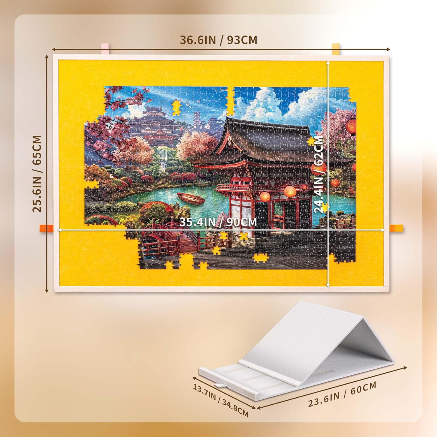 Tektalk Jigsaw Puzzle Table with Integrated Adjustable Stand/Bracket, 3-Tilting-Angle Super Lightweight Felt Puzzle Plateau Board with Cover & 4 Sorting Drawers, for Up to 1500 Pieces - Orange