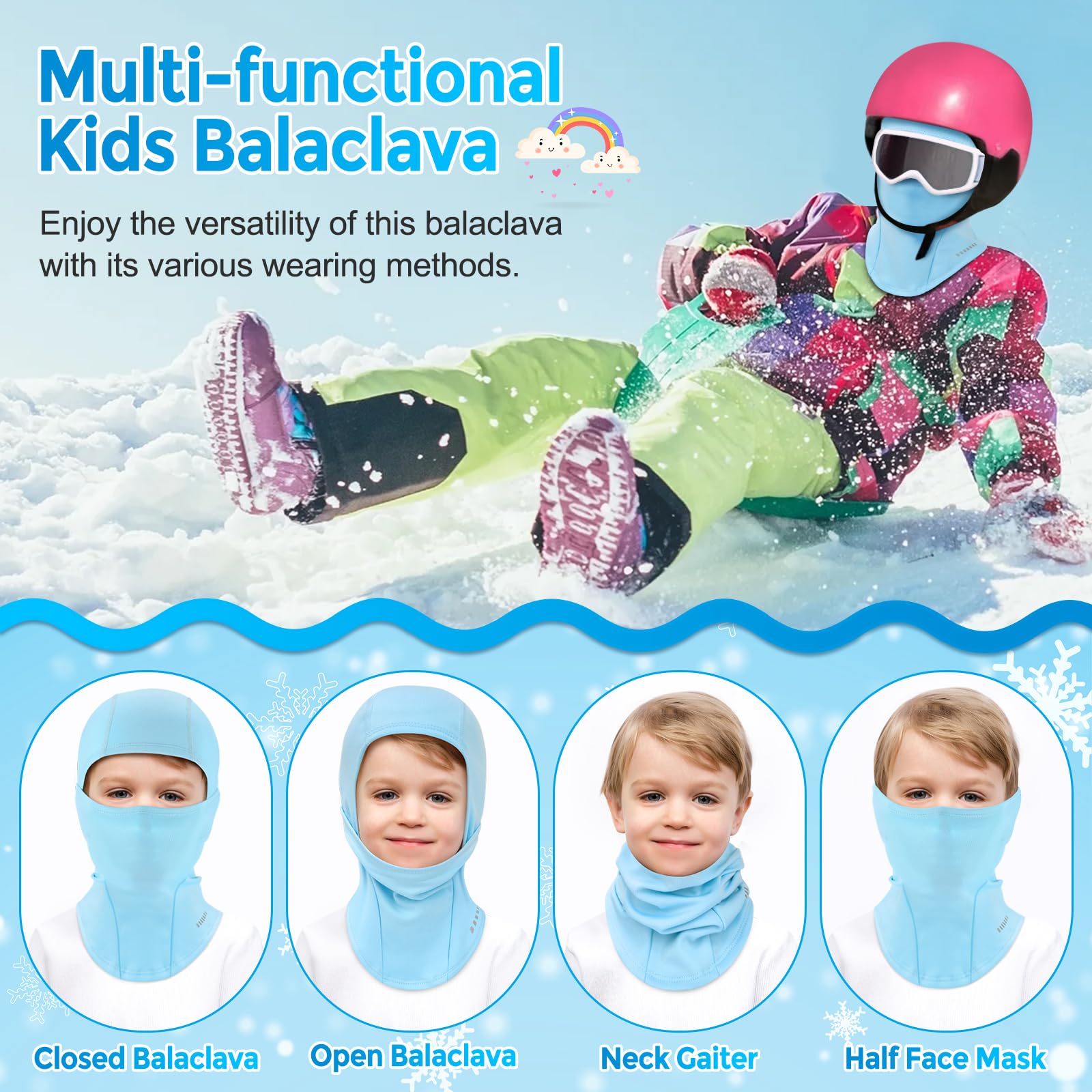 Pasamontañas Térmico para Niños, Pasamontañas Niño Multifuncional Máscara de Esquí Antiviento y Cálido Calentador de Cuello para Niños y Niñas Ciclismo, Esquí