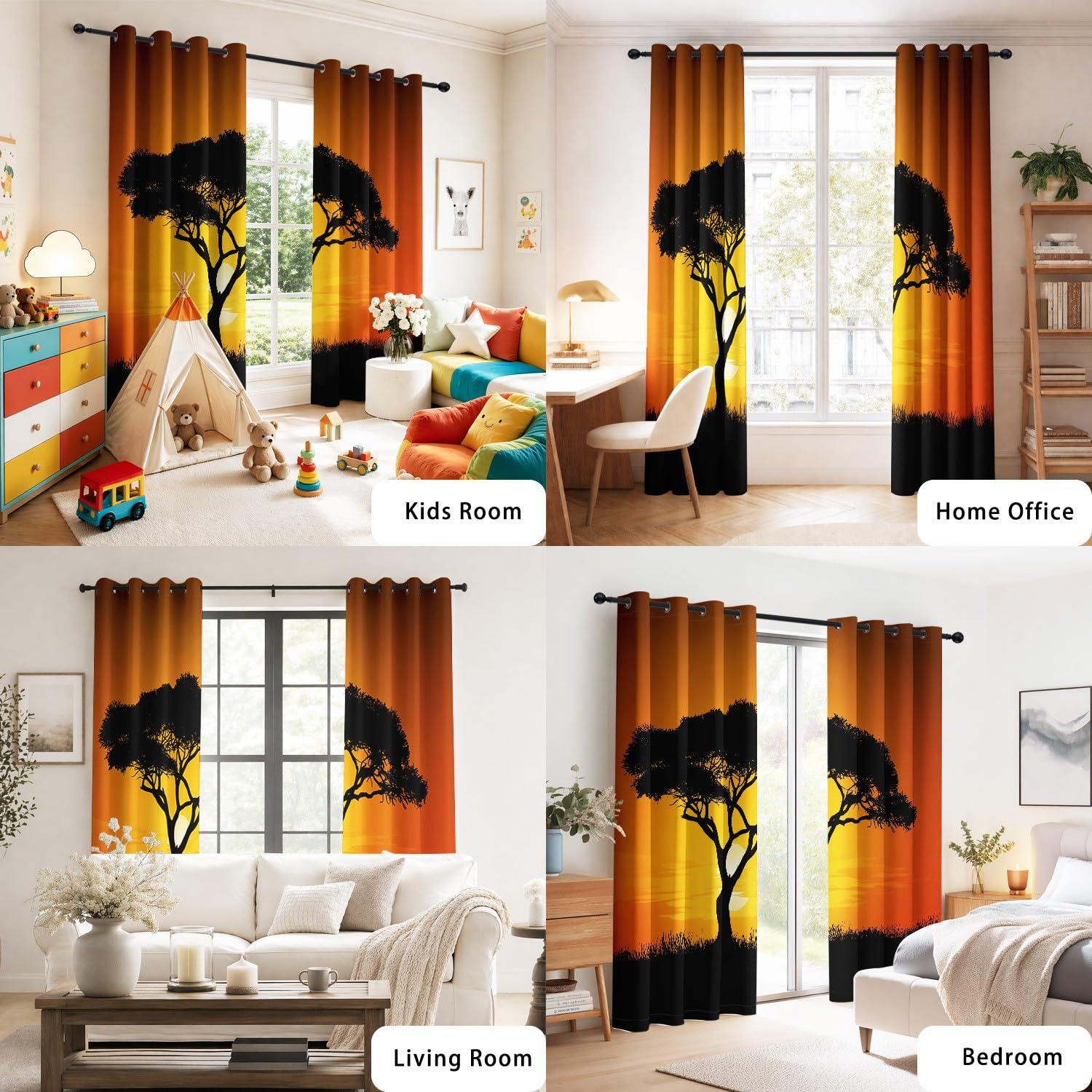 Generisch Bäume, Sonnenuntergang, Orange Vorhang Blickdicht 2er-Set B 91.5 x H 214 cm Minimalistische Silhouette, Weit, Ösen-Gardinen, Thermo-, Kälte- & Lärmschutz