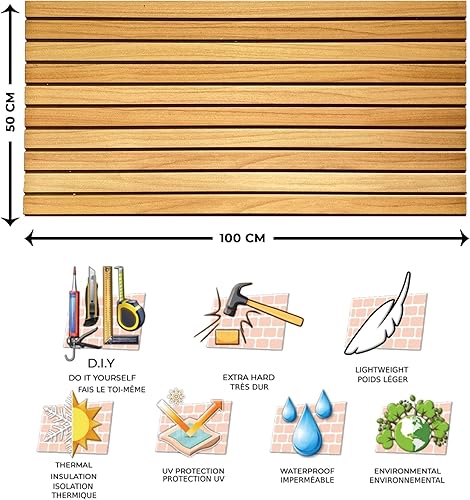 Miniatura 6 de Dundee Deco Paneles de pared 3D con efecto de madera, revestimiento, paneles de pared de aspecto de madera marrón amarillento, revestimiento de
