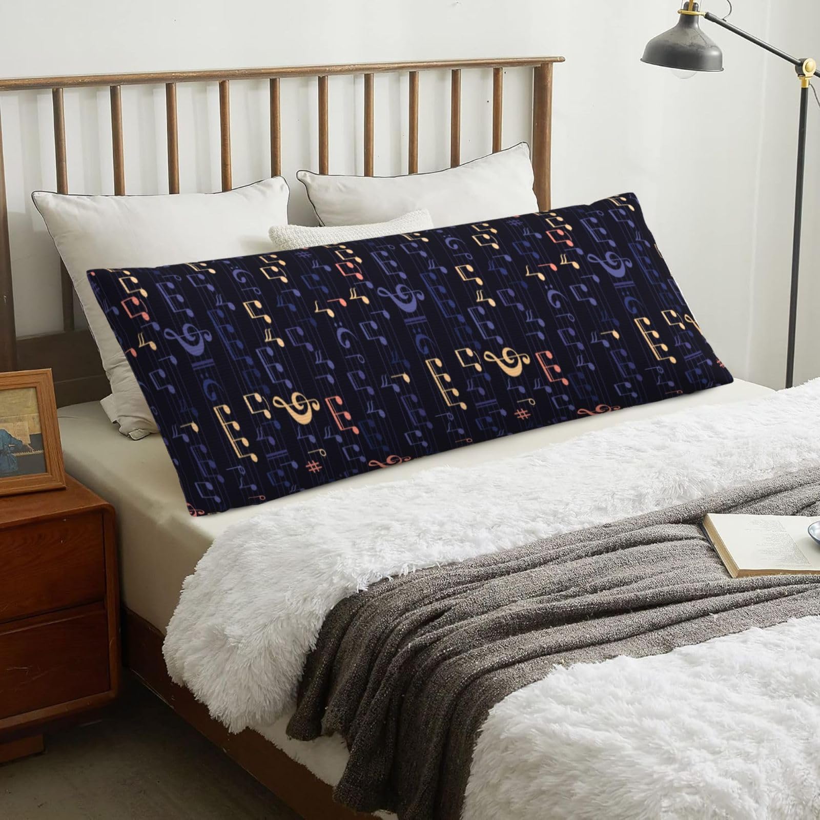 Music-Seamless-Pattern, Body Pillow Cover with Zipper,Long Body Pillowcase 20 x 60 in