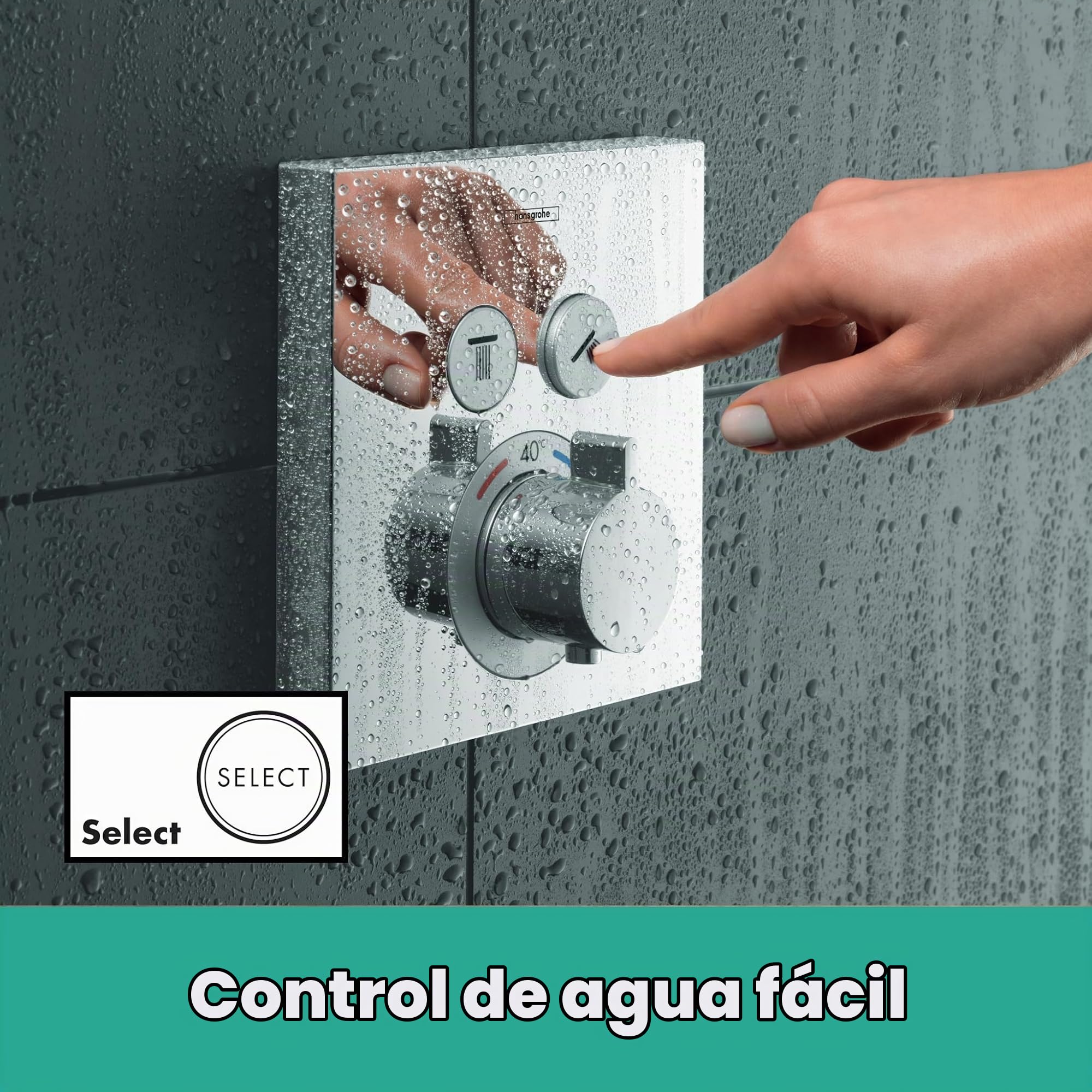hansgrohe ShowerSelect - termostato empotrado , grifo con botón de seguridad (SafetyStop) a 40 °C, termostato rectangular para ducha y bañera, mezclador para 2 funciones, cromo, 15763000