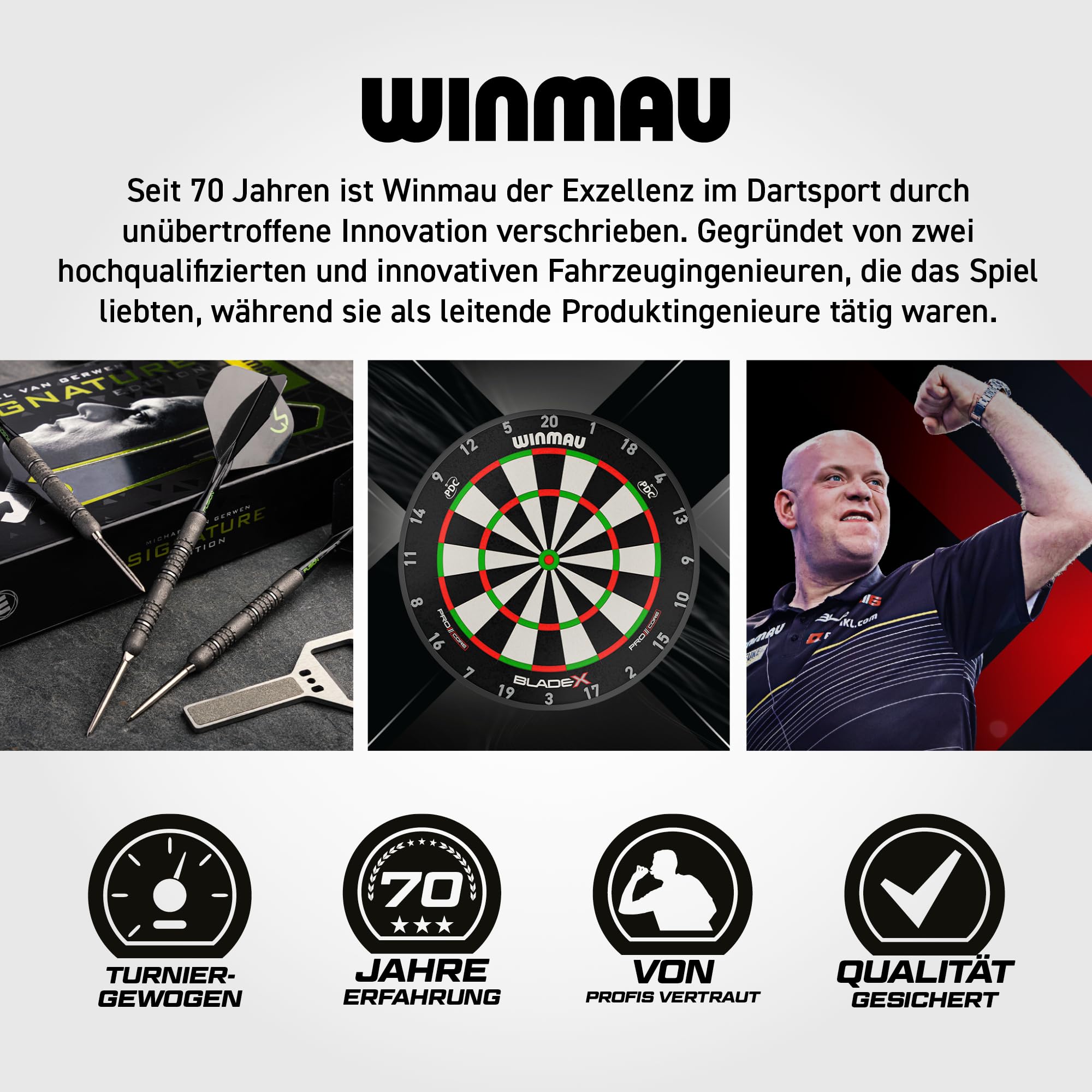 WINMAU Dartpfeile Michael Van Gerwen MvG Signature Edition | Standard oder Switch Points | Dartpfeile Profi 90% Tungsten Darts Set mit Dartflights und schäften - Steeldarts 22g, 23g & 24g