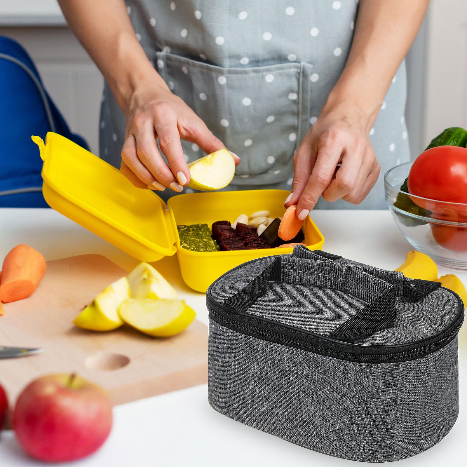 Sacs à déjeuner isolés 9 "x 7" x 5 ", Sacs à Bento réutilisables, fourre-Tout Thermique, Sac de récipients Alimentaires Portables pour Hommes et Femmes, Gris
