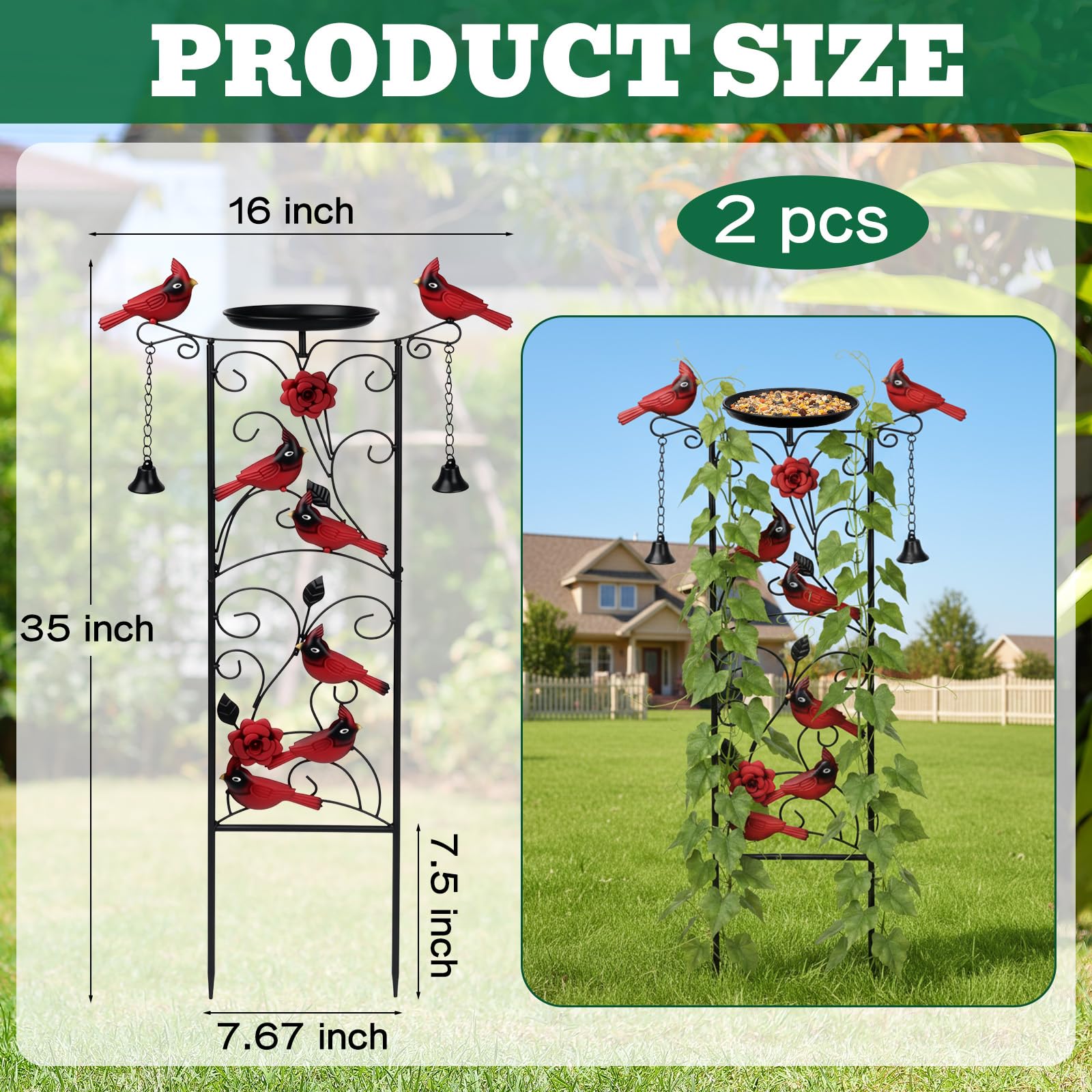 2 graticci da giardino in metallo cardinale per piante rampicanti da 89 cm per piante da bagno per uccelli graticcio decorazione cardinale mangiatoia per uccelli per esterni giardino prato
