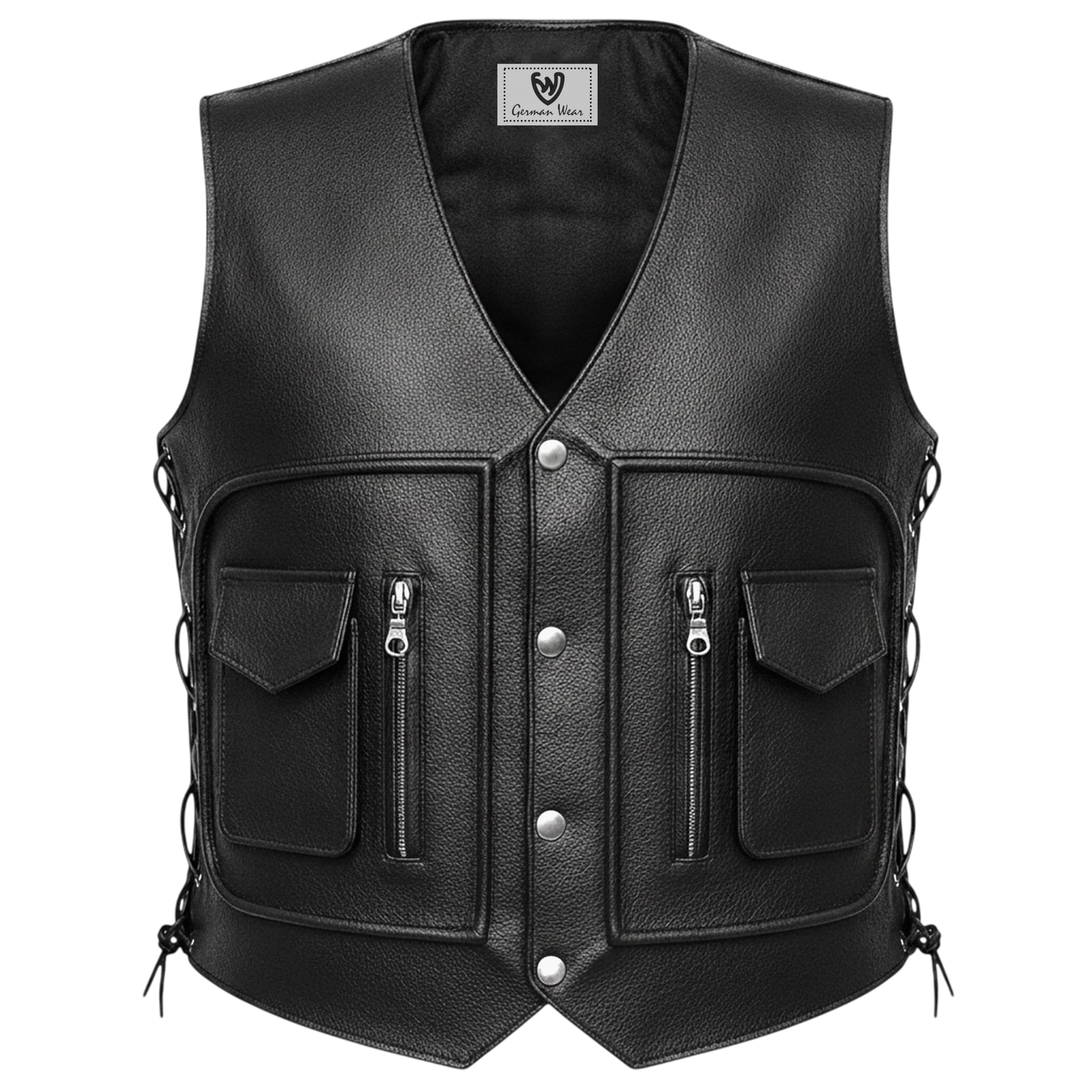 Rad Masters German Wear, Leder Motorrad Kutte Lederweste Bikerweste Motorradweste Weste Schnürung Schwarz