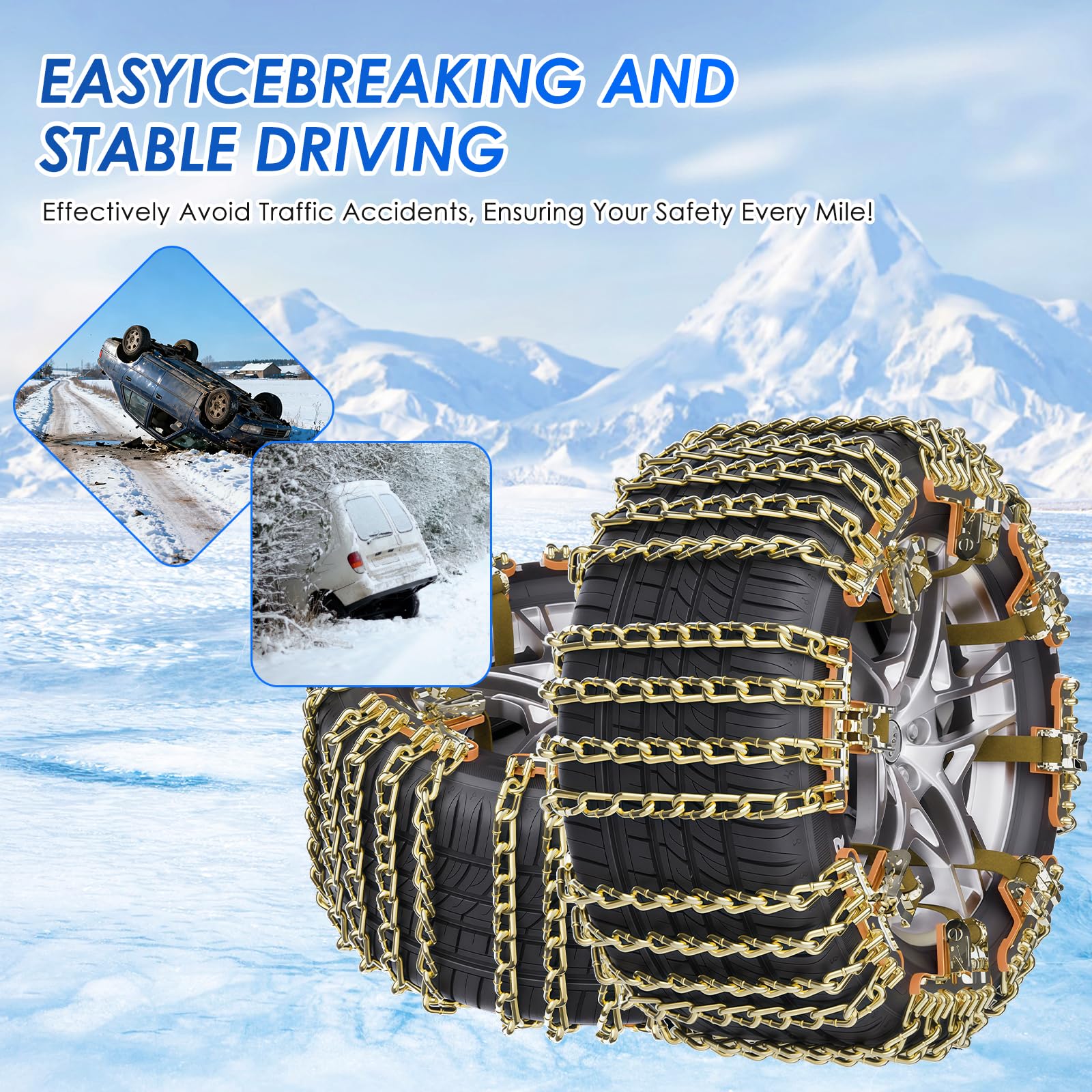 Ninonly Cadenas Coche 6Piezas Cadenas Nieve Universales Emergencia Antideslizantes para Vehículos Coches Furgonetas SUV Ancho 195-265 mm Para Barro, Arena, Nieve, Hielo