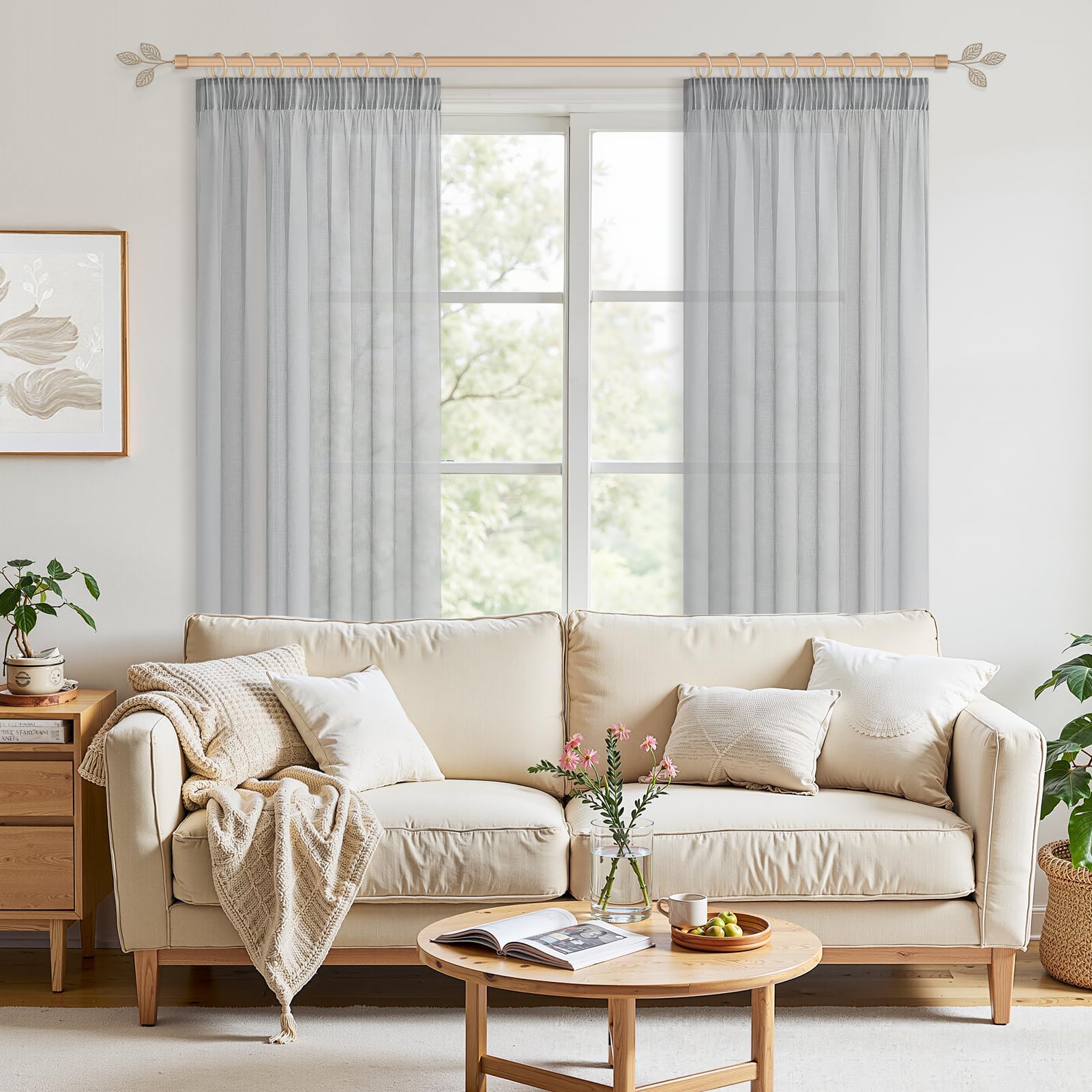 MRTREES Tende Soggiorno Tenda 200x150cm (LxA) Finestra Tende Salotto Tenda Grigio per Salotto Eleganti Moderne 1 Pezzi Trasparenti per Interni con Passanti nascosti Tende di Organza