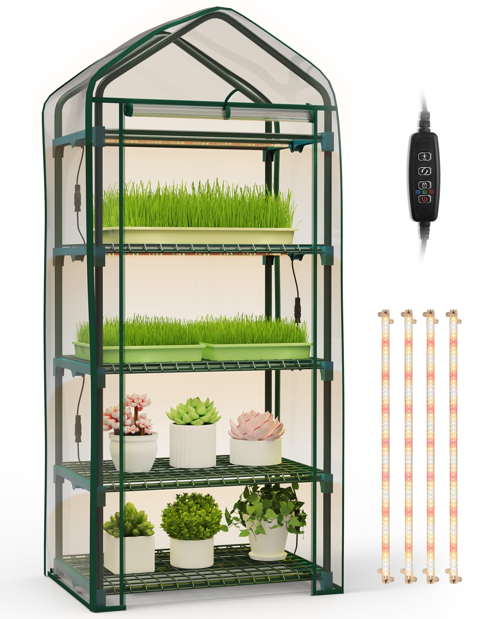 Photo 1 of Poolergetic Indoor Greenhouse with Grow Lights 4 Tier Greenhouse with 4 Full Spectrum Plant Grow Lights for Early Spring Seed Germination and Indoor Growing