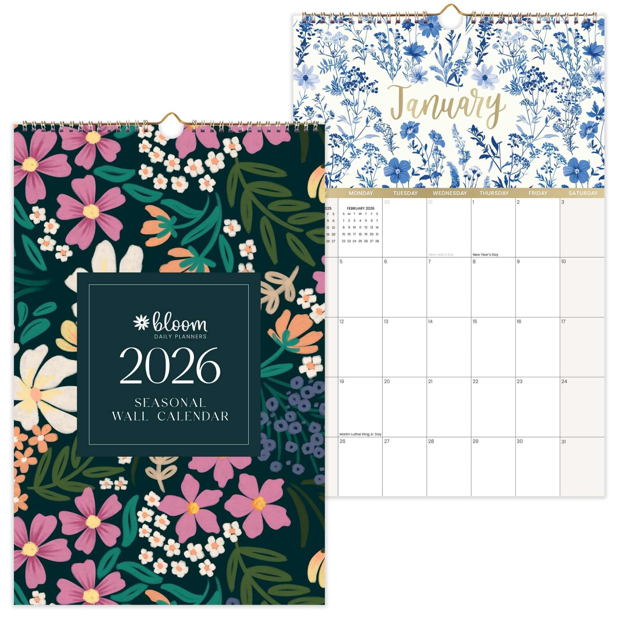 bloom daily planners 2026 Calendar Year Monthly Hanging Wall Calendar (January through December 2026) - Large 11” x 17” - Seasonal