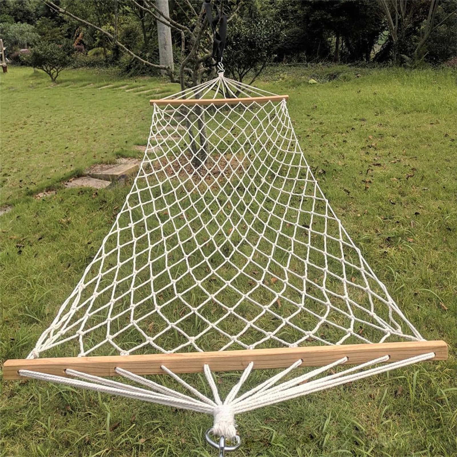 Hamaca Acampar,Hamaca De Cuerda De Algodón,Hamaca Colgante De Red PortáTil Tejida A Mano,Puntales De Madera Maciza,para Interiores Y Exteriores,Patio,Playa,MontañA