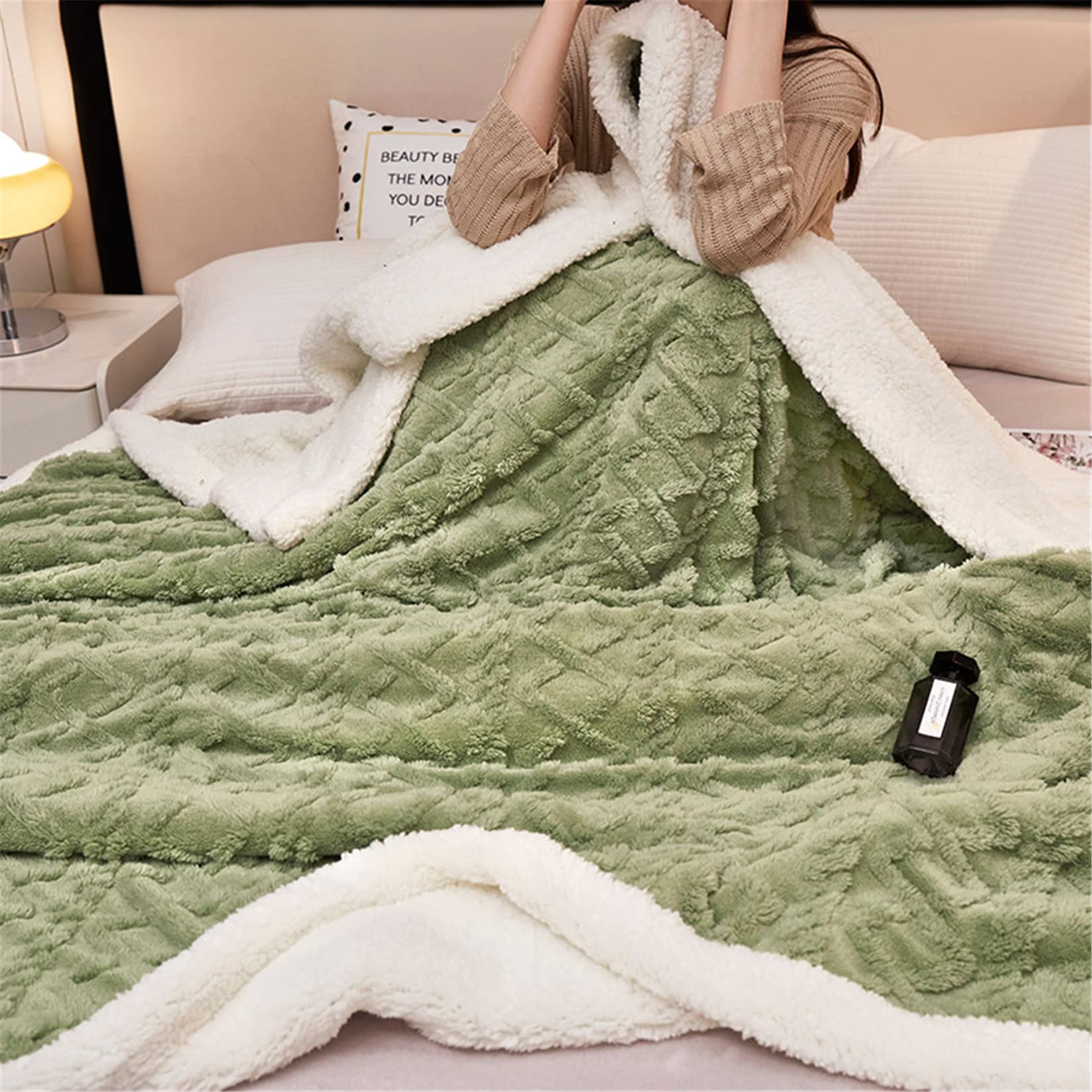 Manta mullida de Sherpa de alta calidad, manta de forro polar muy suave como manta de sofá, manta o manta de sofá, manta para sofá, manta de sofá, manta verde, 180 x 200 cm