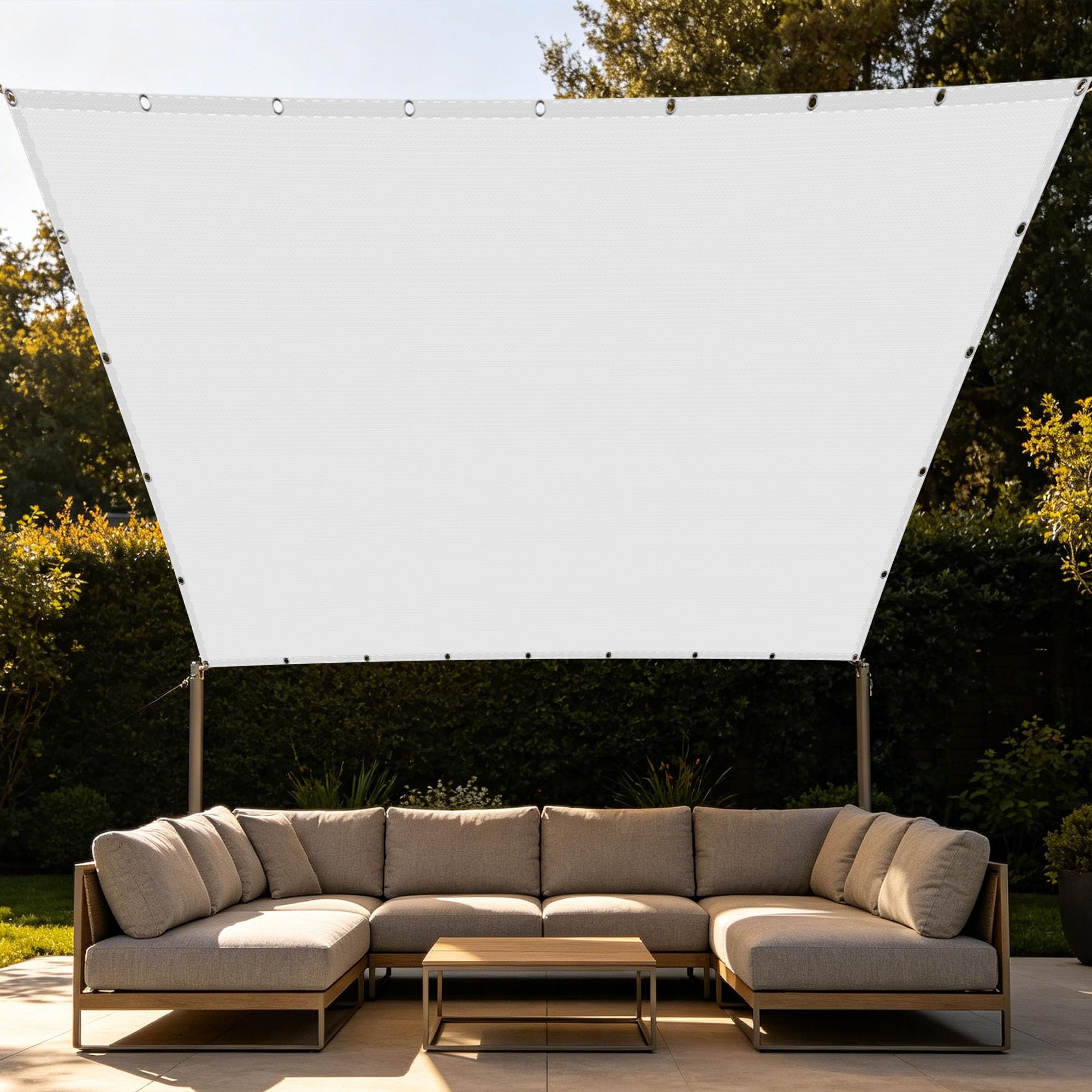 Voile d'ombrage carré 3.5x7.5m blanc en polyester antidéchirure