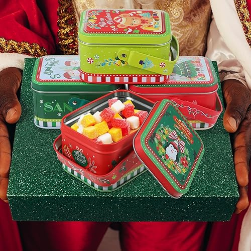 Miniatura 5 de Cabilock 4 latas de galletas de Navidad con tapas, cajas de hojalata, caja de dulces, caja de galletas, contenedor de almacenamiento, latas