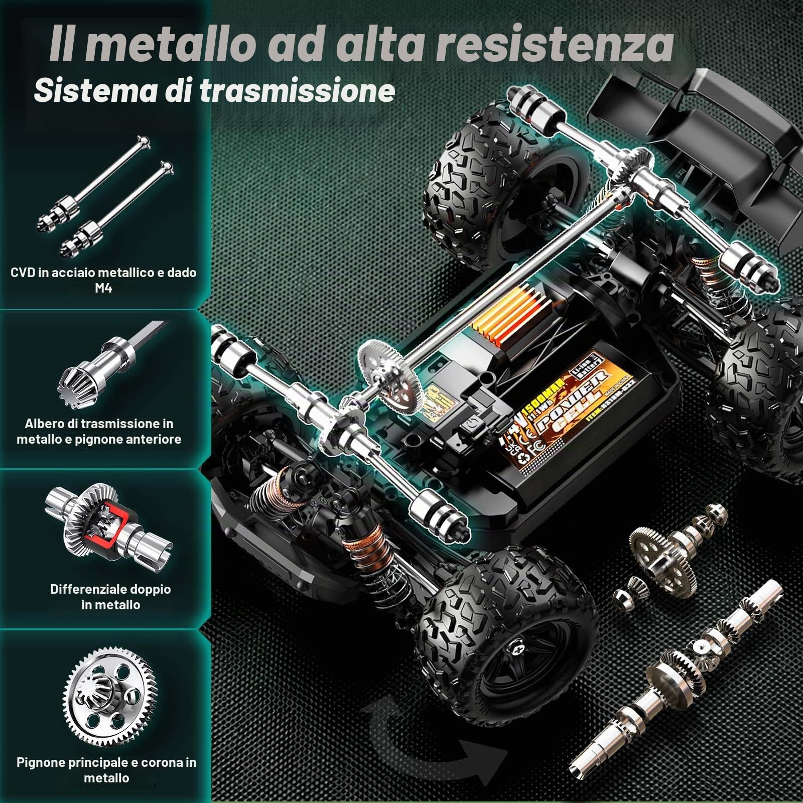 Macchina Telecomandata Brushless 1:18 4WD 52 km/h per Adulti e Bambini da 10 Anni, Auto RC Fuoristrada con Trasmissione Interamente in Metallo, Ammortizzatori ad Olio, 2 Batterie e 2 Carrozzerie