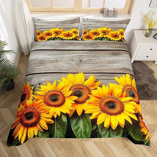 Miniatura 3 de Feelyou Juego de funda de edredón de girasol, estampado floral botánico, para niños, mujeres y adultos, flores amarillas, funda de edredón de Multi