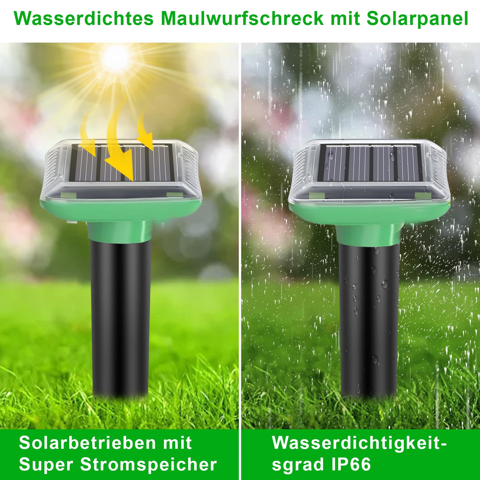 Solar Ultraschall Maulwurf Vertreiber, Maulwurf Vertreiber Testsieger, 4 Stück Maulwurfschreck, IP66 Wasserdichter Maulwurf Vertreiben für Abwehr von Wühlmaus Vertreiben und Erdhörnchen in Rasen