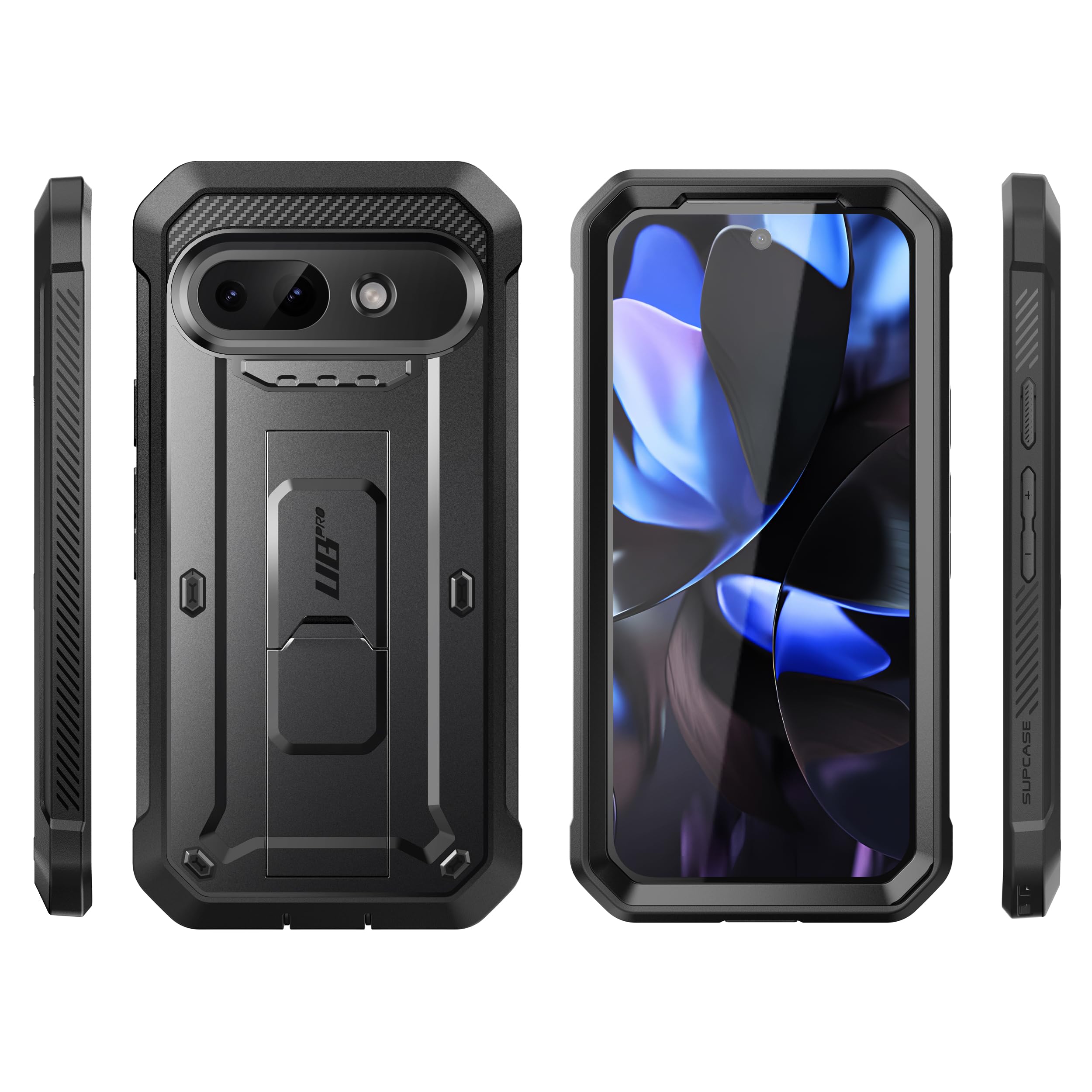 SUPCASE Outdoor Hülle für Google Pixel 9A, 360 Grad Handyhülle Bumper Case Robust Schutzhülle Cover [Unicorn Beetle Pro] mit Displayschutz, Ständer und Gürtelclip für Pixel 9A 2025 (Schwarz)