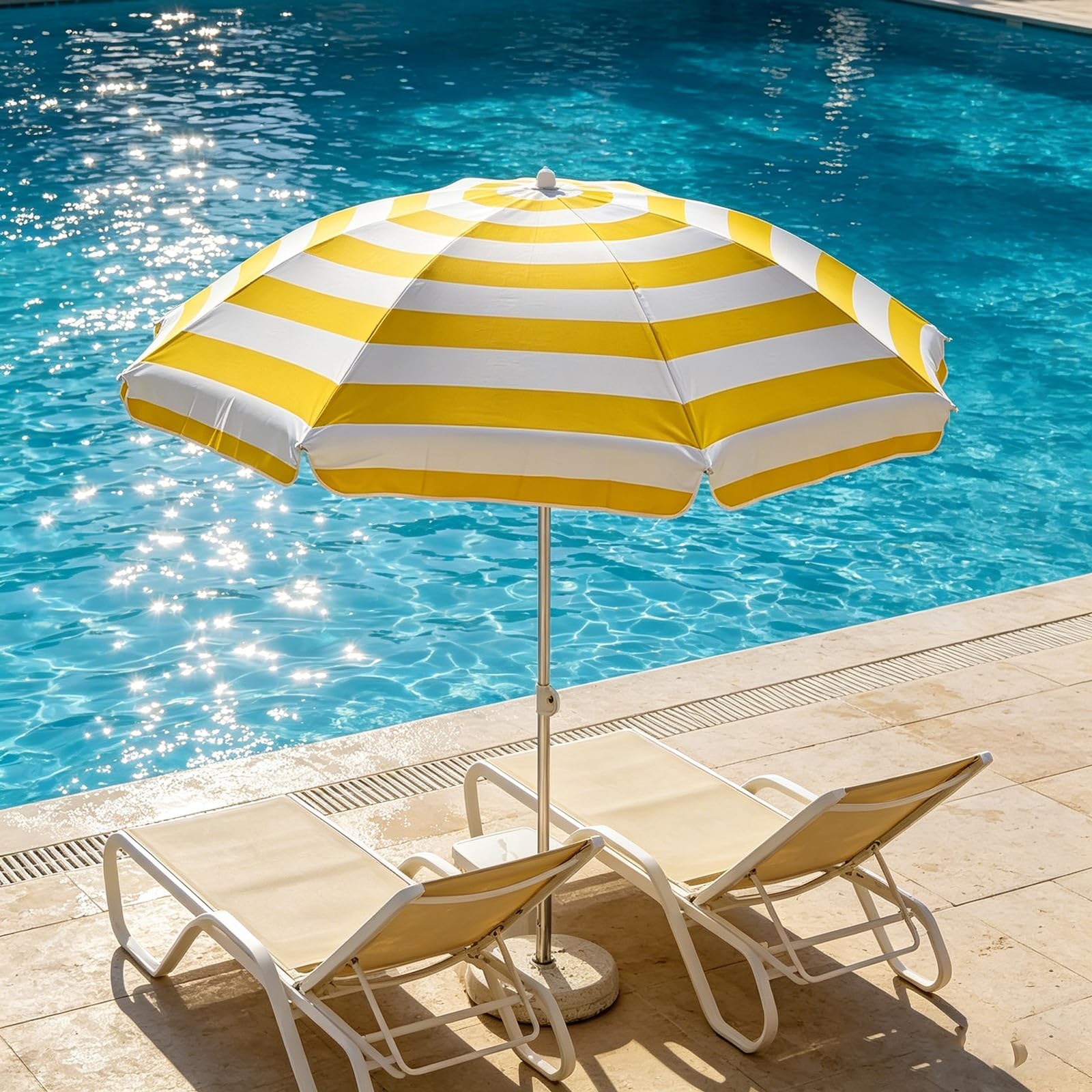 Przenośny Parasol Tarasowy, Parasol Plażowy w Paski, Regulowane Lekkie Małe Parasole Plażowe na Piasek, Regulowana Wysokość, Przeciwsłoneczny Wodoodporny, do Ogrodu, Basenu
