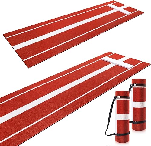 Fumete 2 PCS Portable Softball Pitching Mat 3' x 10', 3' x 7' Pitchers Mound with Carry Strap Antislip Turf for Floors Garage Gym Indoor Outdoor