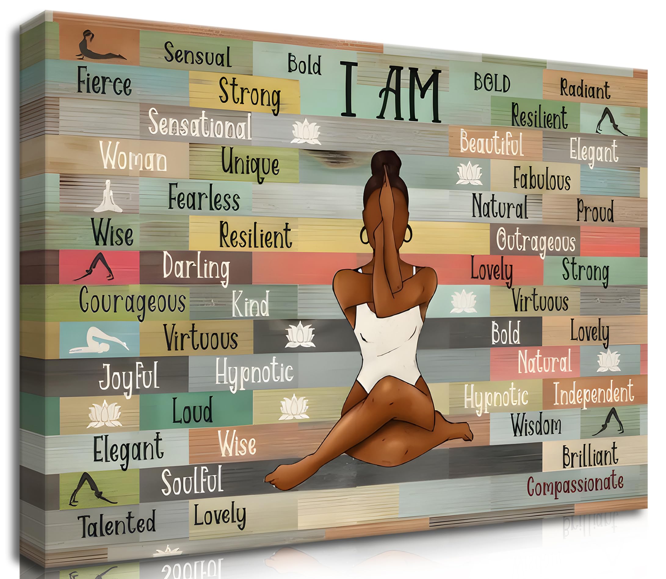 Framed Inspirational Wall Art Motivational Canvas Print for Home and Office Decor Black Women picture Yoga Meditation Poster Positive Affirmation
