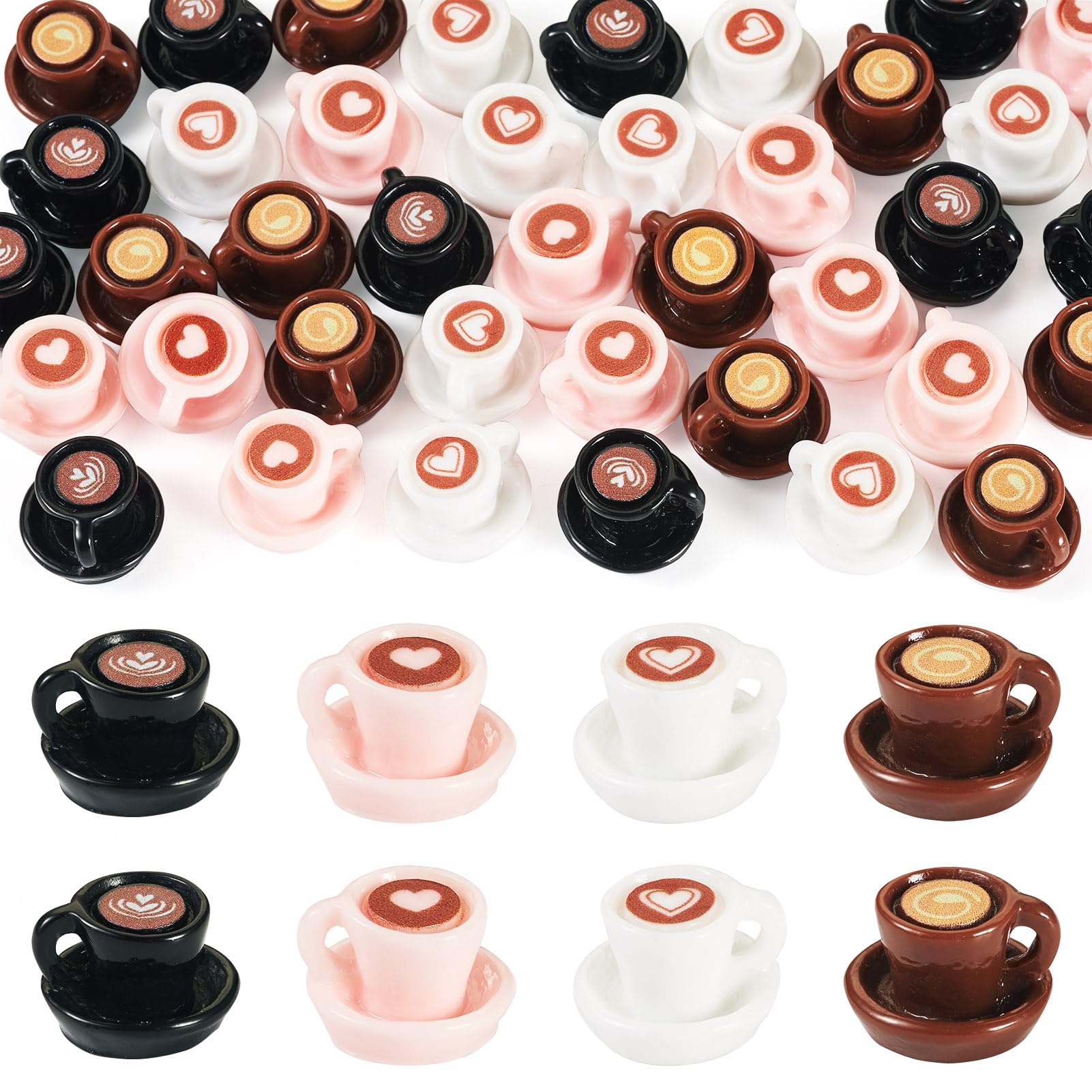 Spritewelry 40Pcs Mini Resin Coffee Cups with Latte Art Miniature Things 4 Colors Coffee Drink Charms for Jewelry Keychain Desktop Decorations Dollhouse Ornaments — image 1