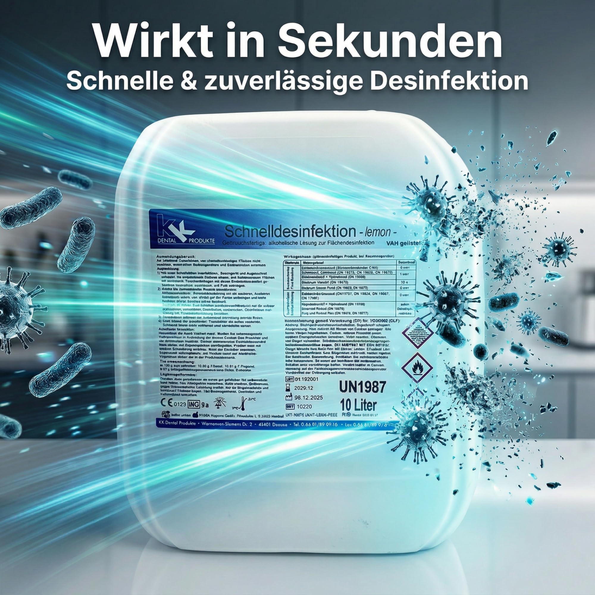 KK Schnelldesinfektion Duft Lemon – Hochwirksames Desinfektionsmittel 10 Liter für Flächen & Oberflächen – Wirksam gegen Bakterien, Viren & Pilze – Ideal für Haushalt, Praxis & Gewerbe