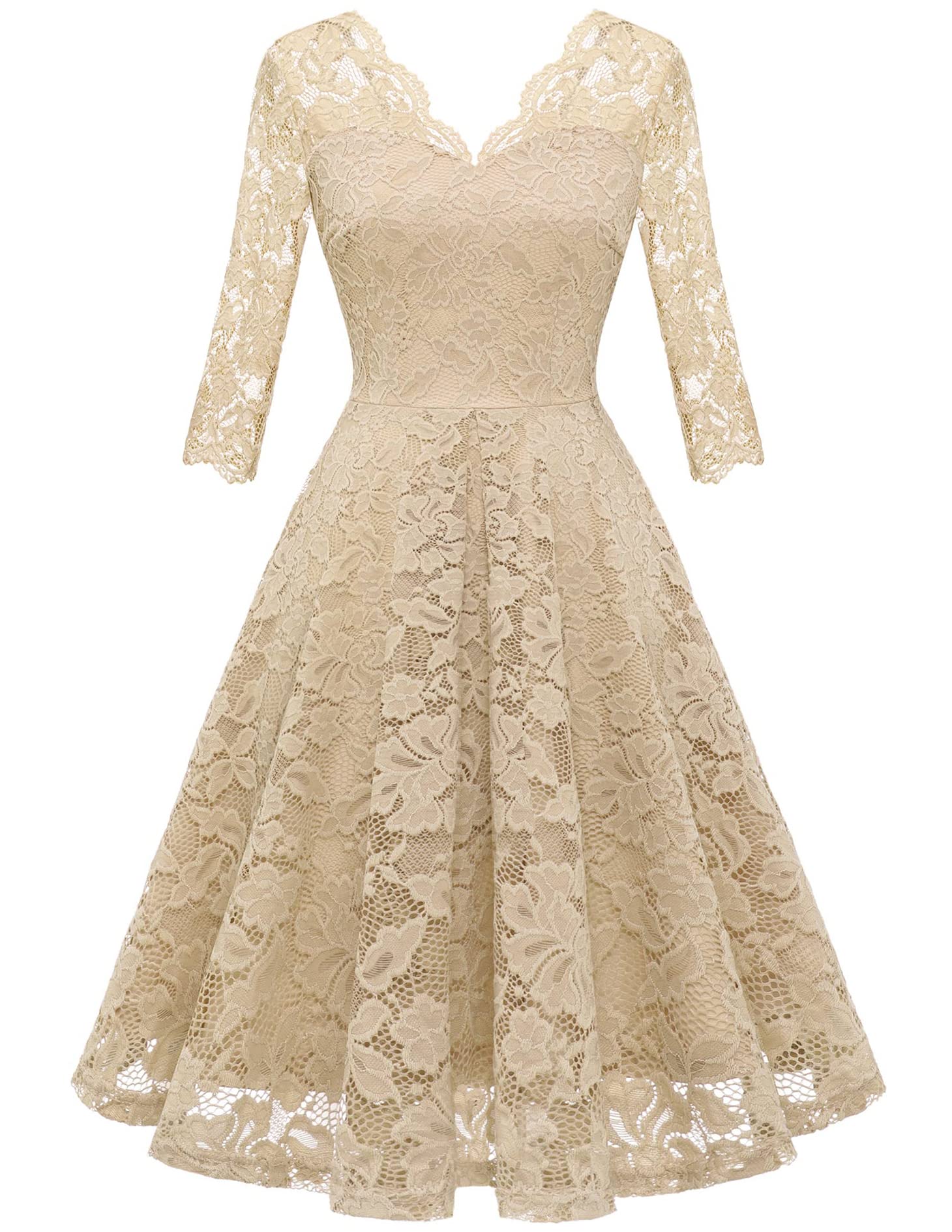 Women's Vintage Floral Lace Bridesmaid Dresses V Neck Wedding Guest