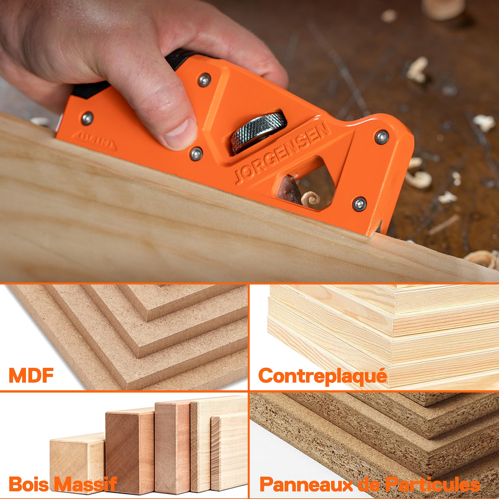 JORGENSEN Raboteuse à Chanfreiner avec Lame à 45 Degrés+3/5/6mm, Rabot d'Angle de Menuiserie pour le Travail du Bois, Rabot Manuel pour Menuisiers, Ébénistes, Travailleurs du Bois