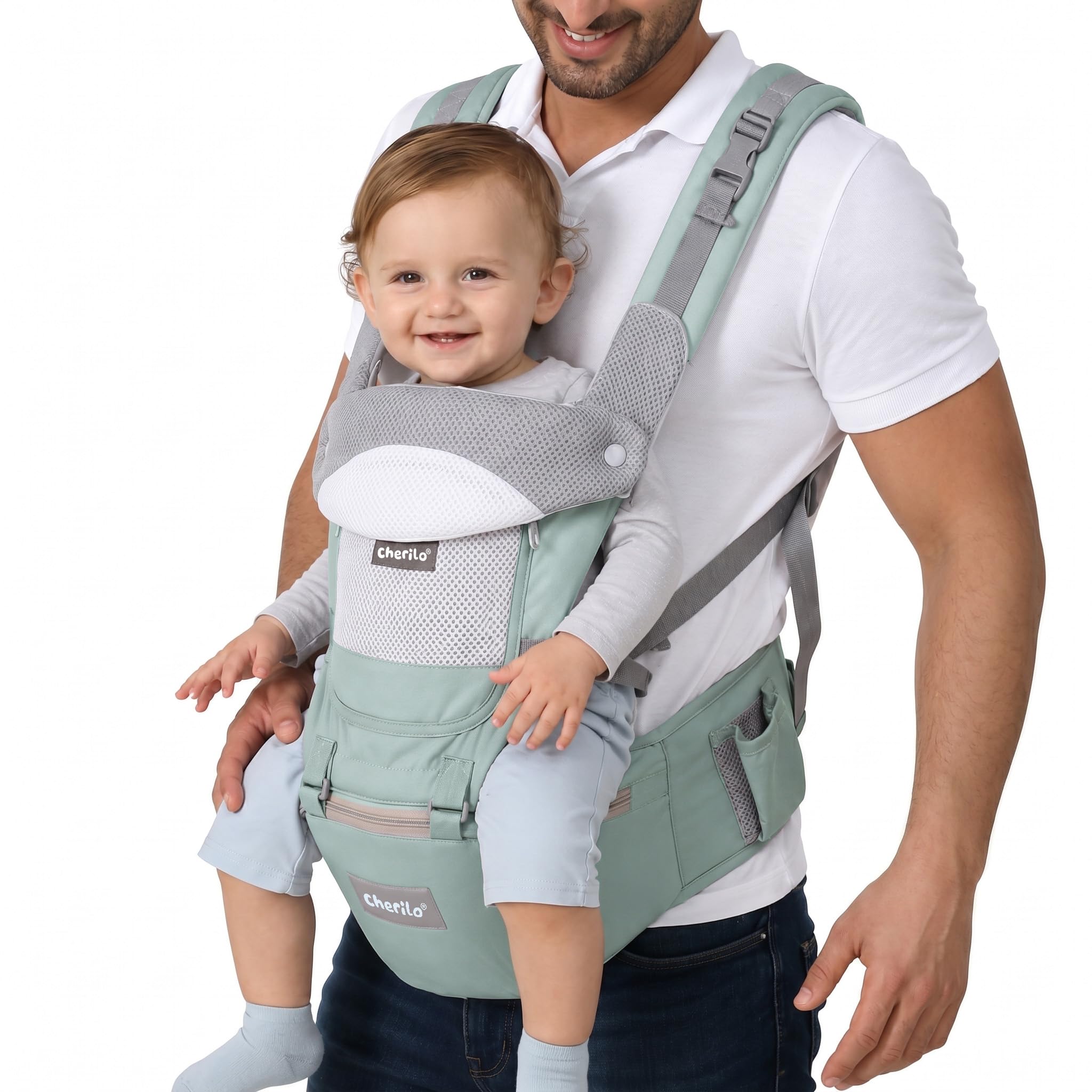 Cherilo Baby Carrying Bag with 4 Carry Positions, Hip Seat Baby Carrier for 0 to 3 Year Baby, Adjustable New Born to Toddler Carrier up to 15 Kgs (Green)-picture-22