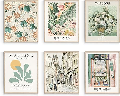 Habseligkeit Impresiones artísticas de pared de maestro verde salvia, carteles de exposición de arte de pared de Matisse, impresiones artísticas