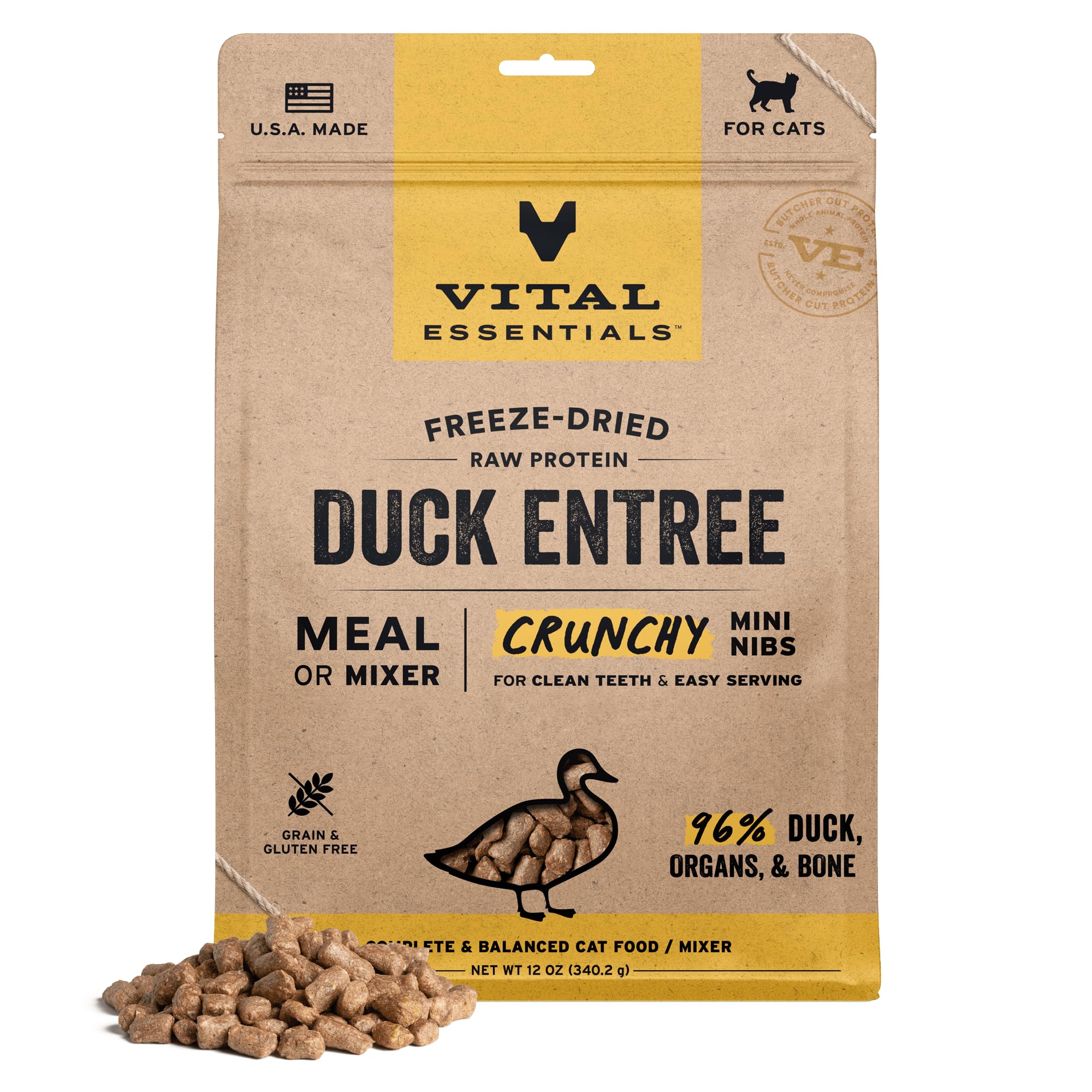 Carnivore Meat Company Vital Essentials Freeze-Dried Raw Cat Food, Mini Nibs Duck Starter, 12 Oz