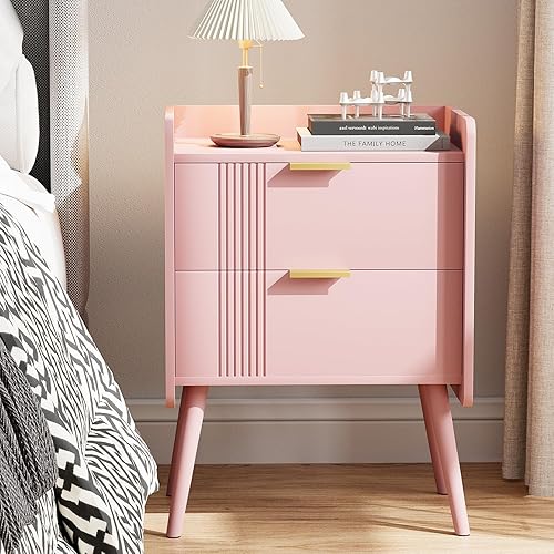 Miniatura 13 de Mesita de noche moderna con cajón de almacenamiento y estante abierto, mesita de noche pequeña, soporte lateral de sofá de madera para dormitorio,