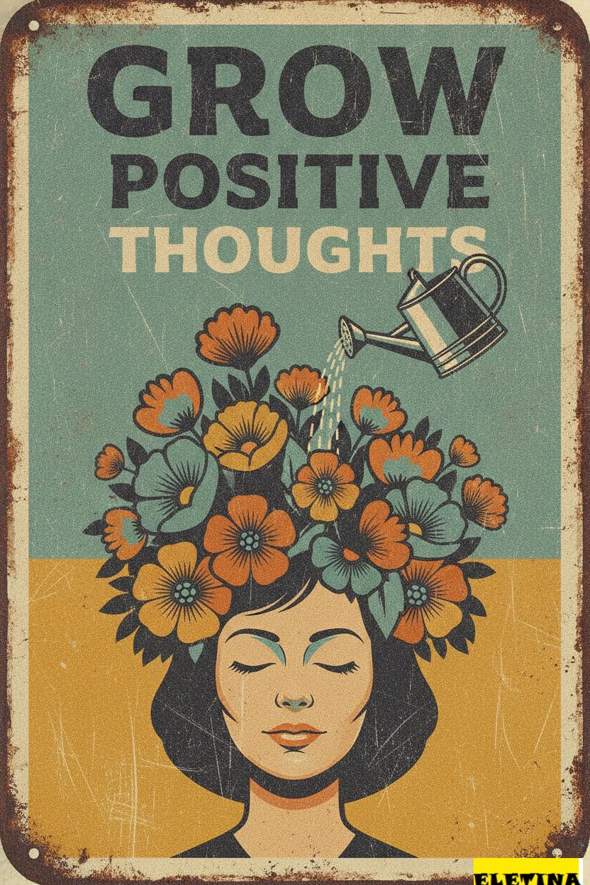 Grow Positive Thoughts Rustic Farmhouse Vintage Tin Sign Gardening Gift Women Home Patio Yard 8x12in