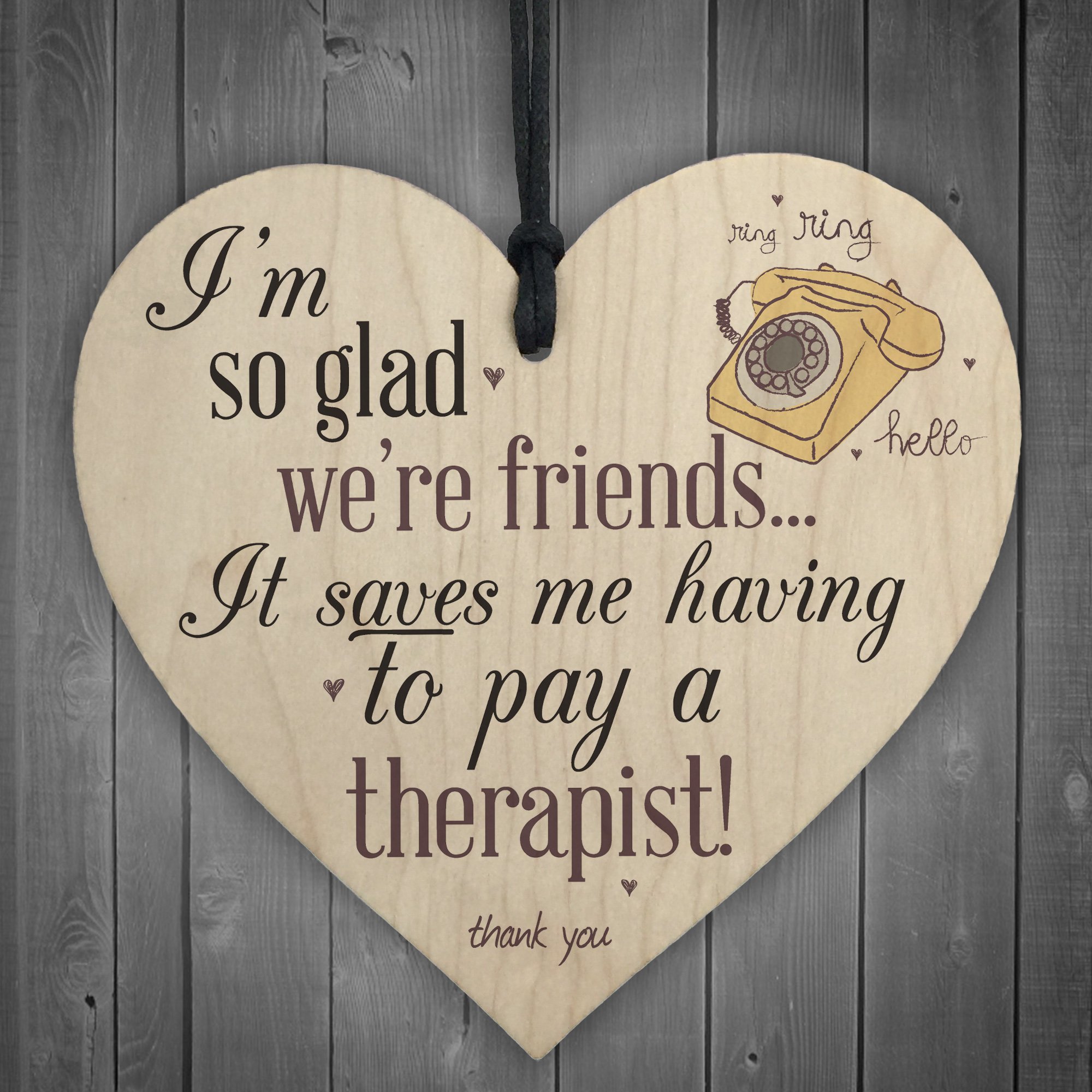 Red Ocean So Glad We're Friends Funny Humourous Hanging Wooden Heart Best Friend Birthday Thank You Card Gift