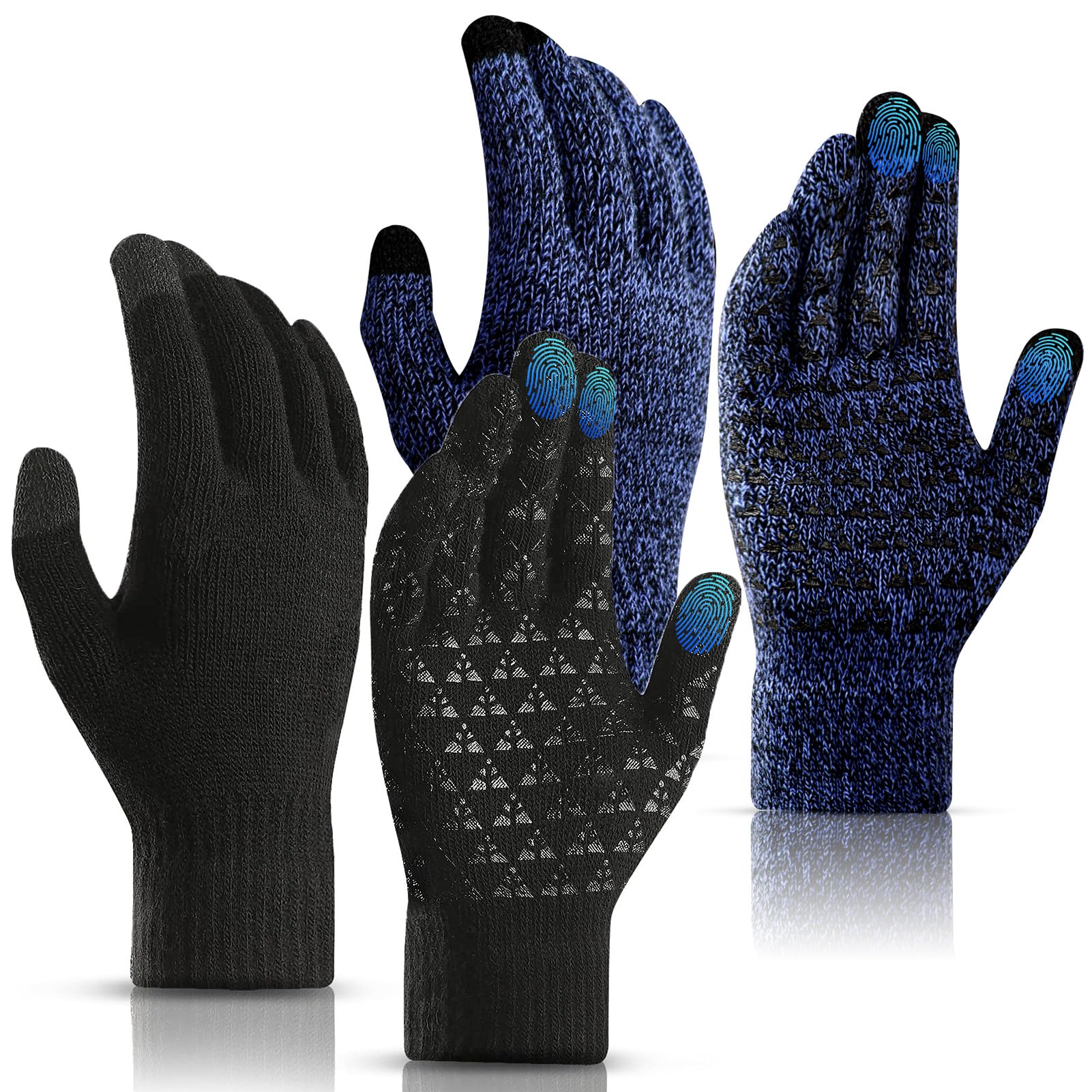 joyliveCY2 Pack Winter Gloves, Gloves For Cold Weather, Touch Screen Anti-Slip Fleece Lined Soft Knit Gloves For Men Women