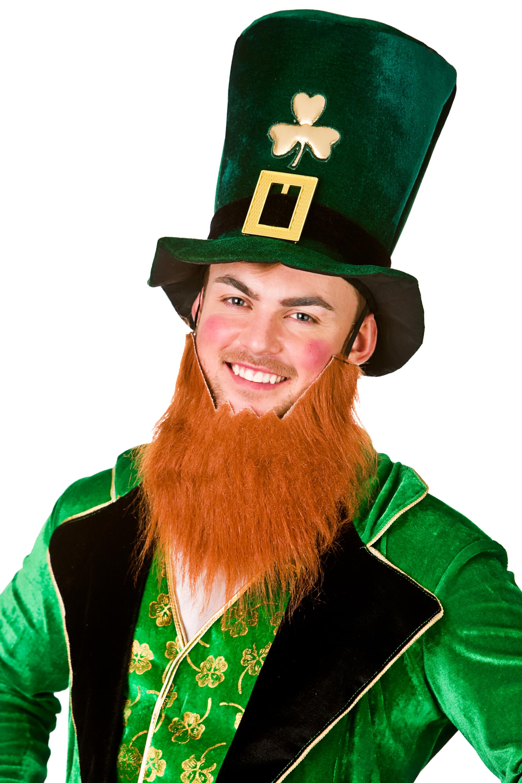 Wicked Costumes Adult Deluxe St Patricks Irish Leprechaun Top Hat with Beard Fancy Dress Hat Accessory