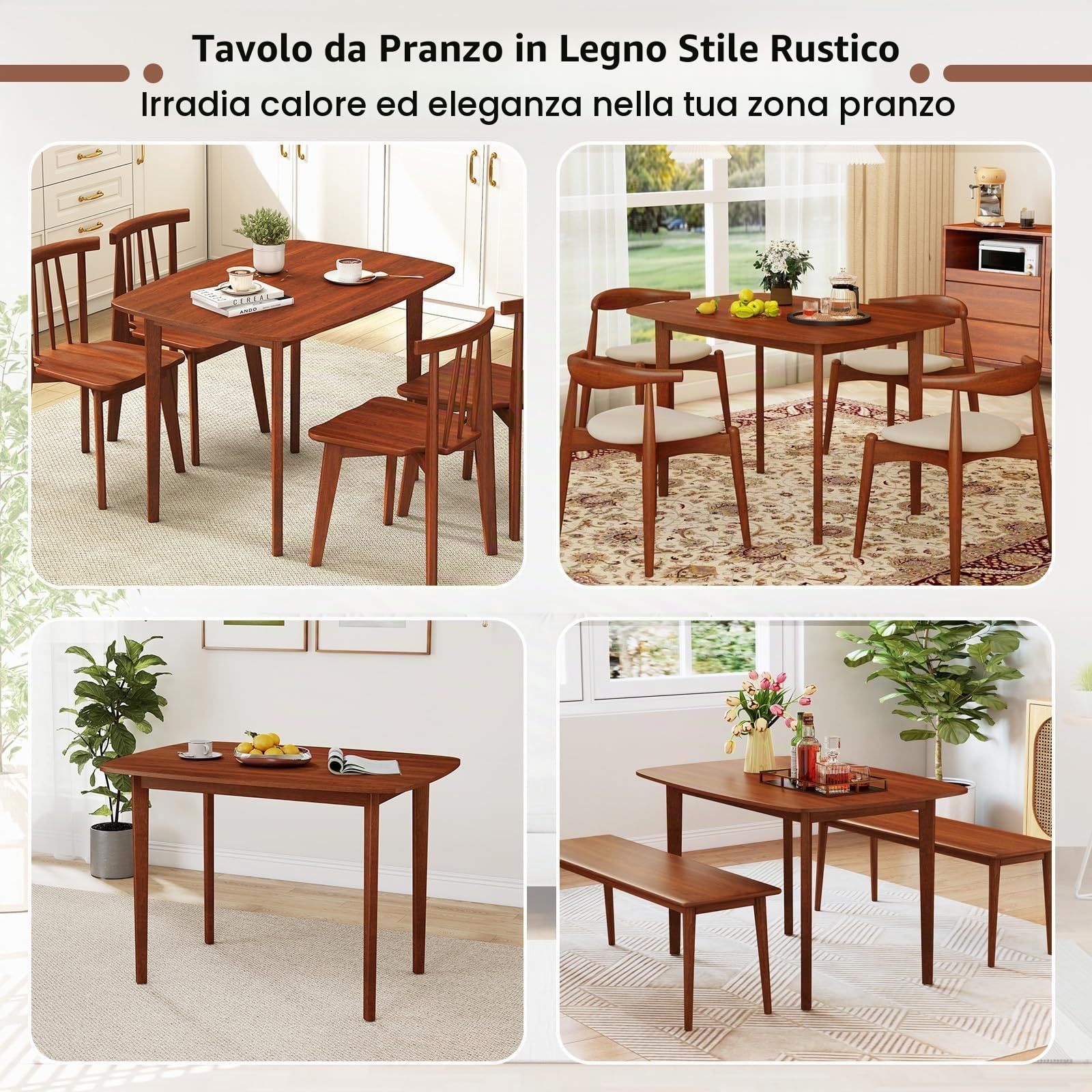 LIFEZEAL Tavolo Sala da Pranzo, Tavolo da Cucina, 110x78 cm, per 4-6 Posti, Vintage, Salvaspazio, Rettangolare, con Gambe in Legno Massello, Ampio Piano, per Soggiorno, Ristorante, Max 90kg, Marrone