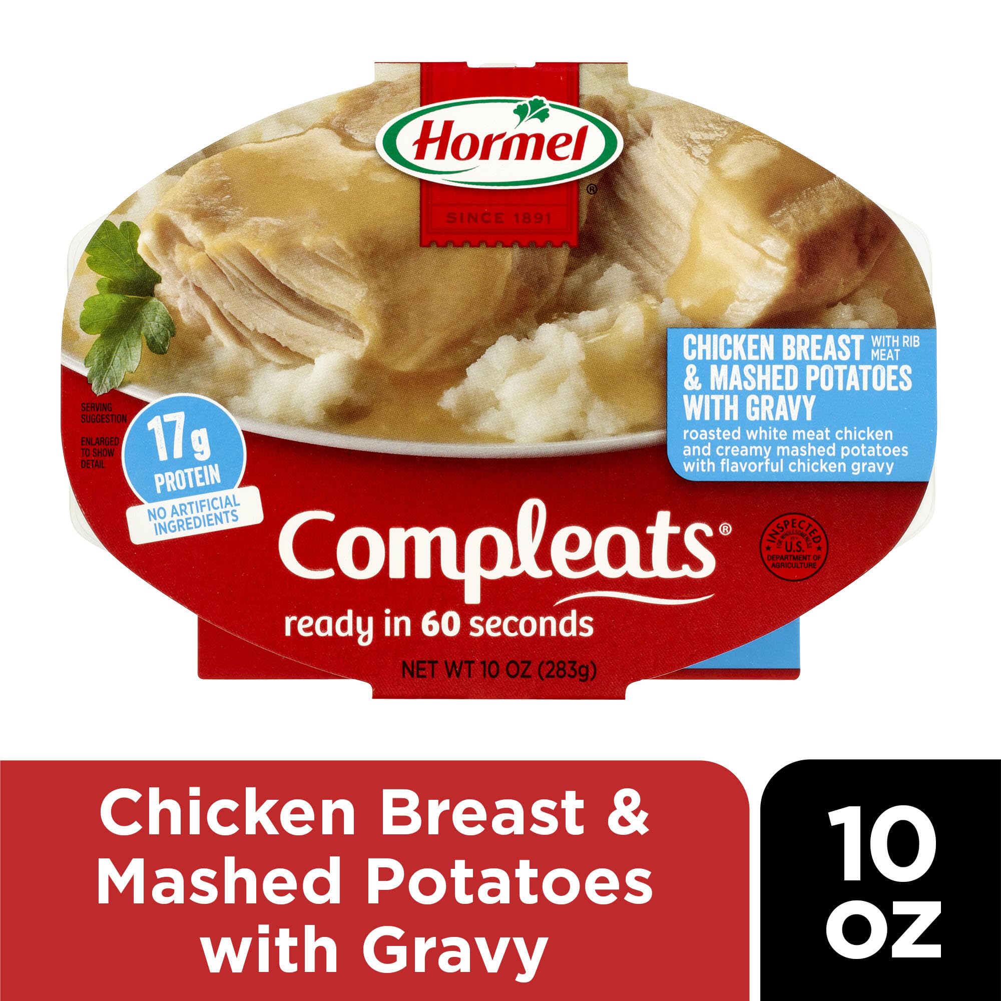 HORMEL COMPLEATS Chicken Breast & Mashed Potatoes With Gravy Microwave Tray, 10 oz (Pack of 6)