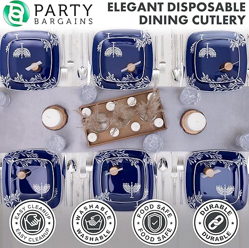 Miniatura 5 de Party Bargains Juego de cubiertos desechables de plástico plateado, utensilios de diseño moderno infinito, paquete de 40 16 tenedores, 8 cuchillos,