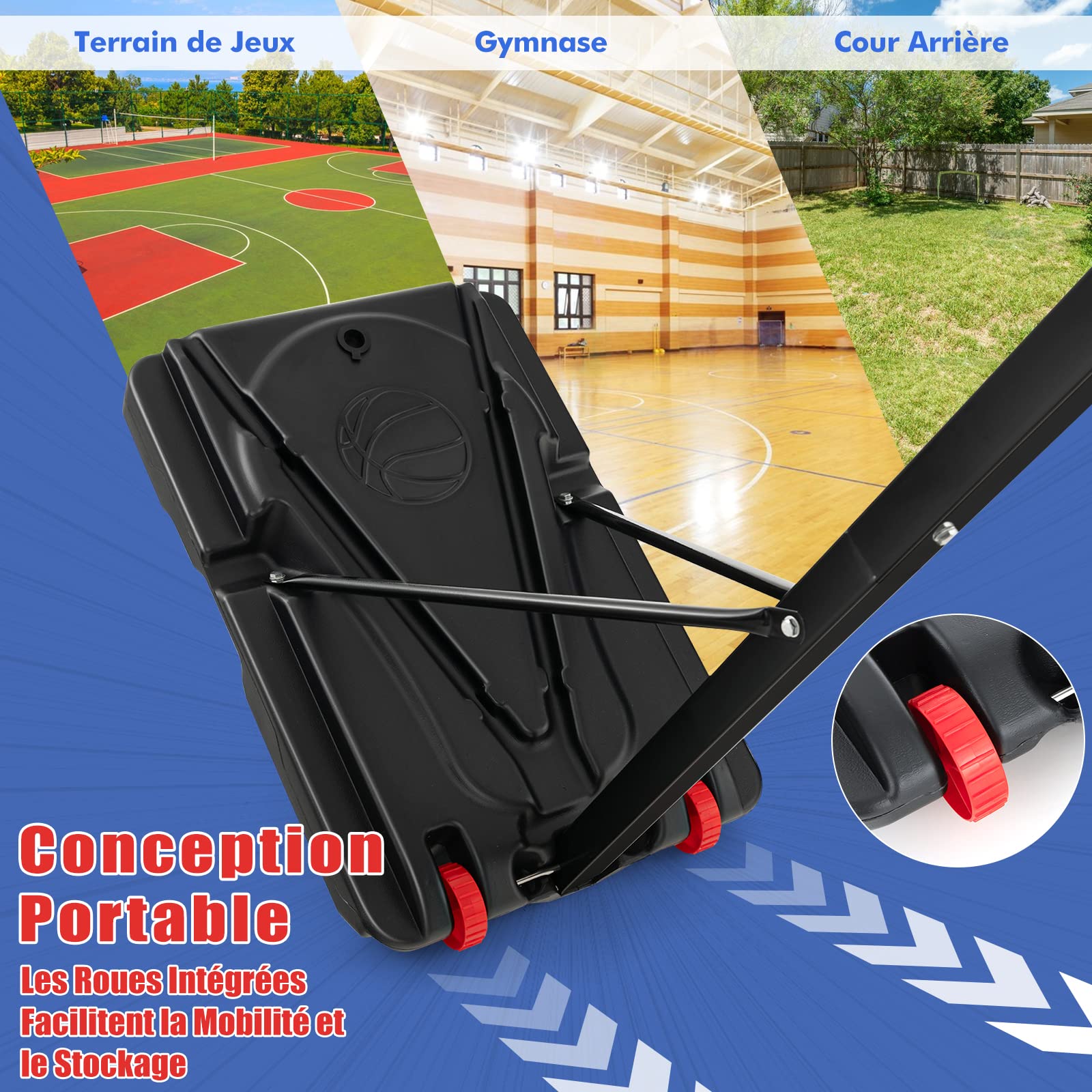 COSTWAY Panier de Basketball sur Pieds avec Hauteur Réglable de 1,55 à 3,1 m, Support de Basketball Portable avec Panneau Arrière en Pet, Base Stable, Intérieure Extérieure pour Enfants et Jeunes
